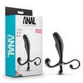 Black plastic prostate stimulator with curved handle and coiled tail by blush branded anal adventures product