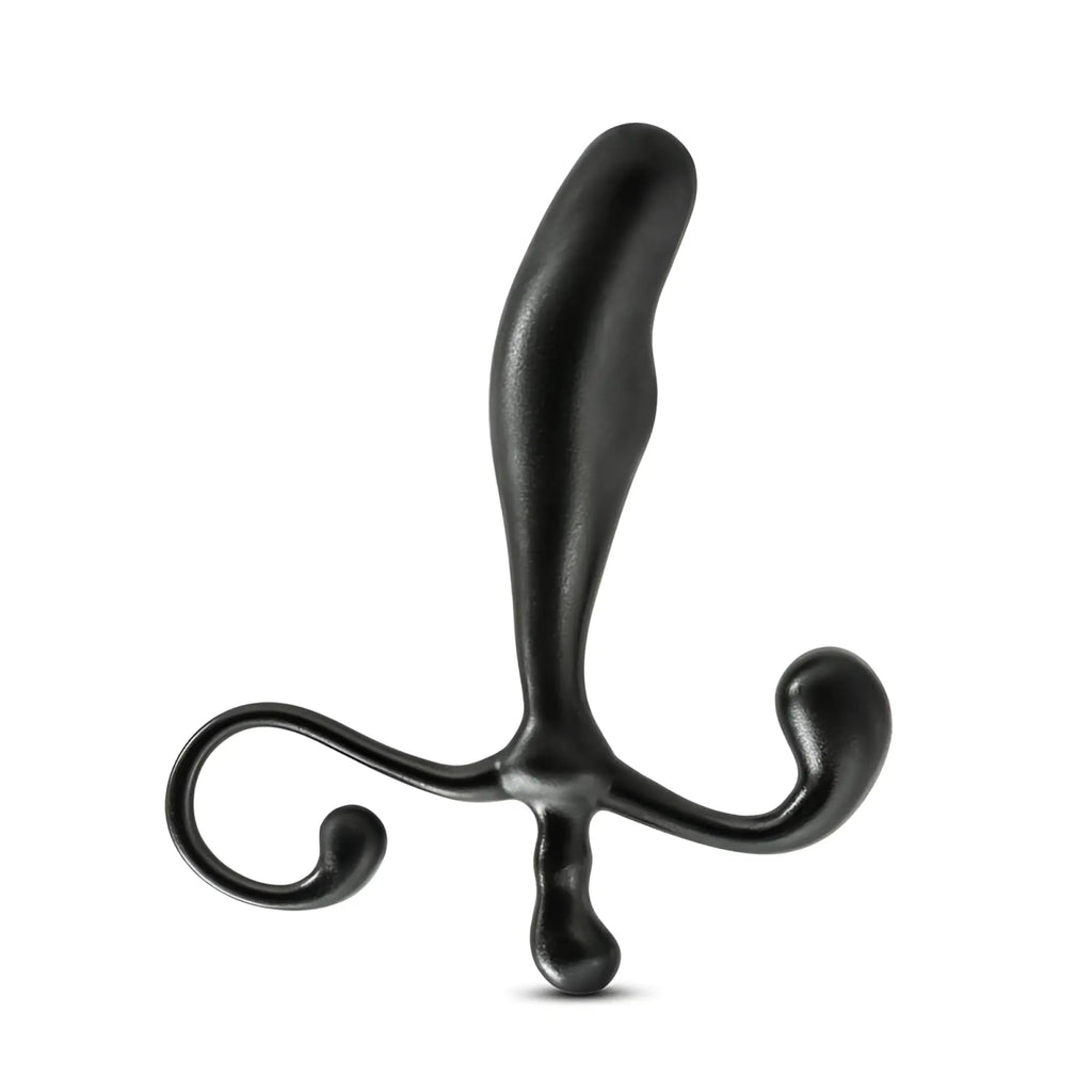 Black silicone anal plug with curved ergonomic design and three protrusions for anal adventures prostate stimulation