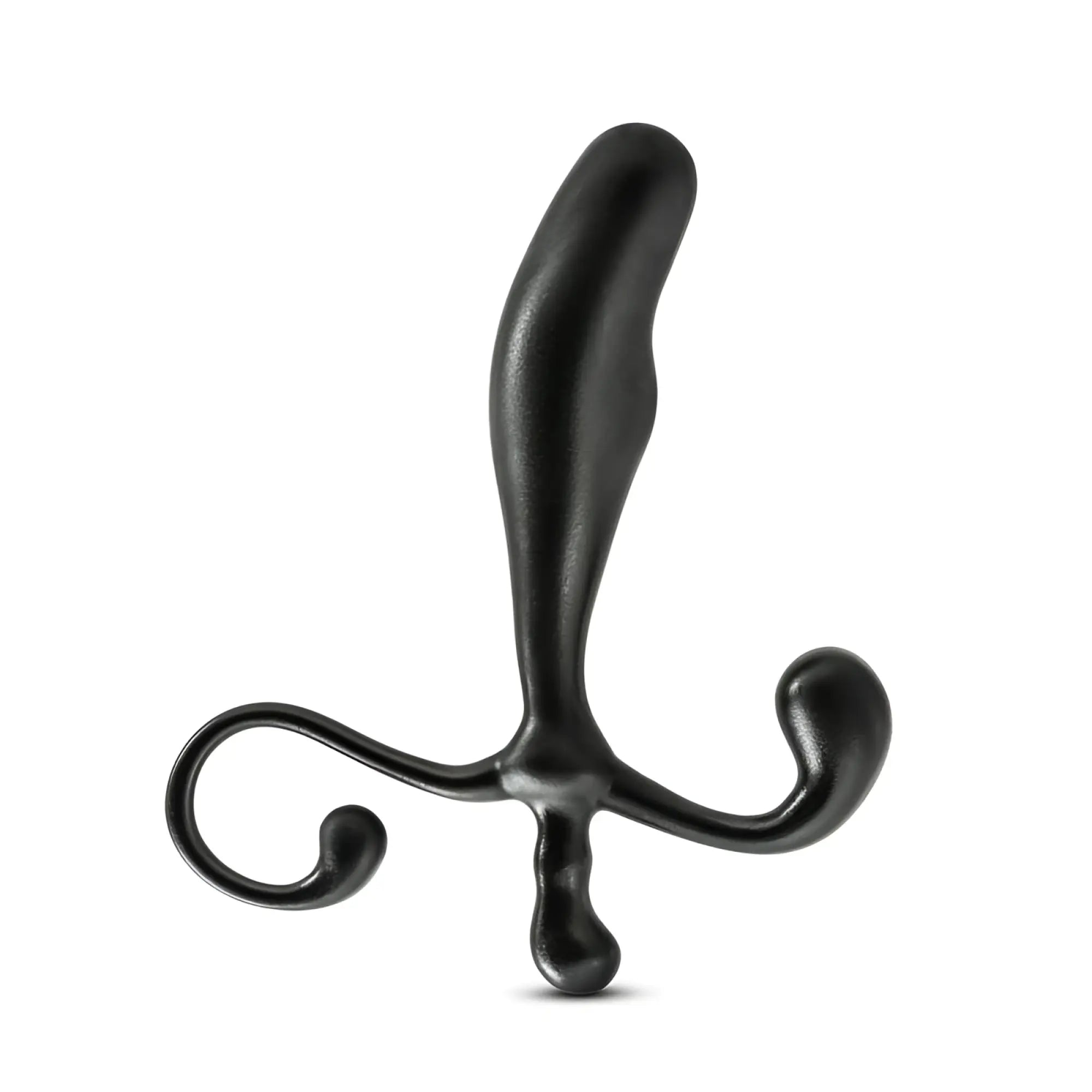 Black silicone anal plug with curved ergonomic design and three protrusions for anal adventures prostate stimulation