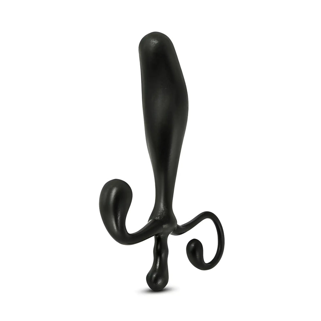 Black sleekly curved anal adventures prostate stimulator with smooth glossy finish and three sculpted appendages