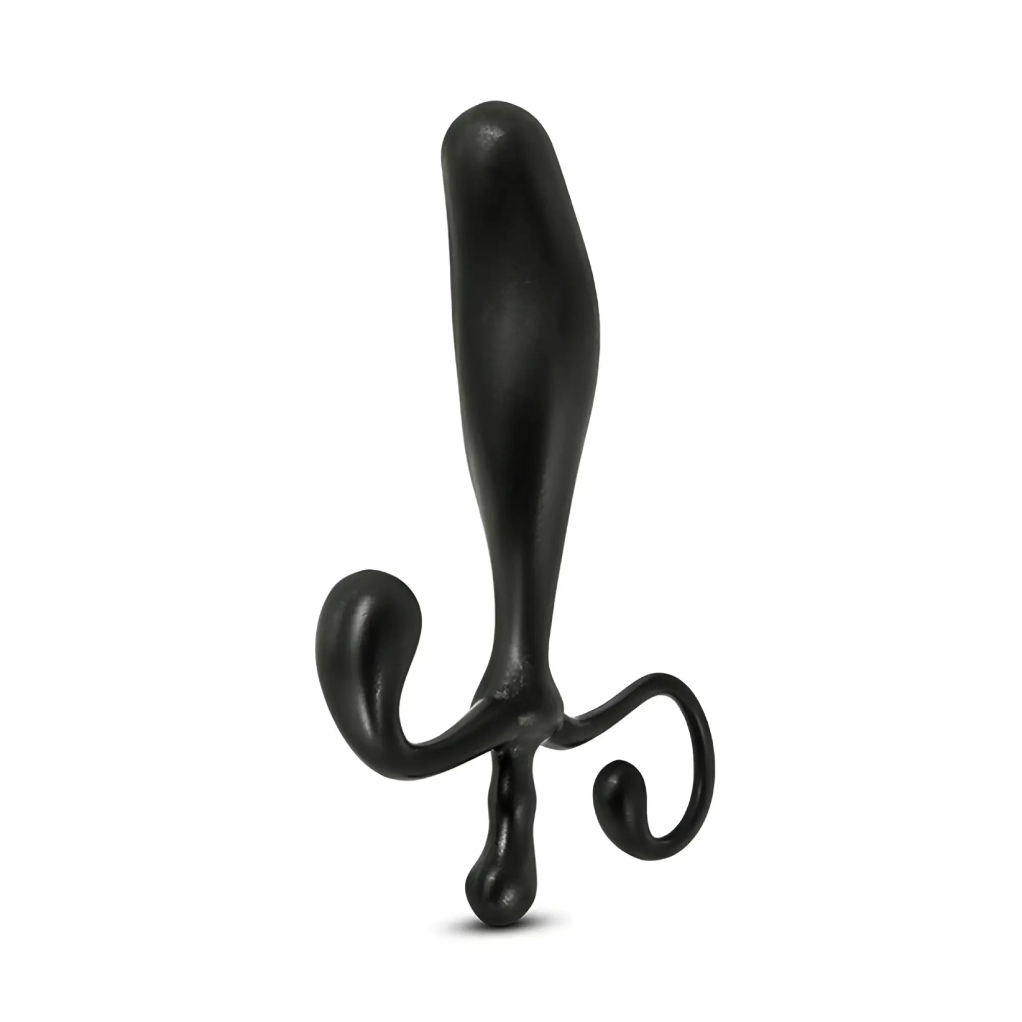 Black sleekly curved anal adventures prostate stimulator with smooth glossy finish and three sculpted appendages