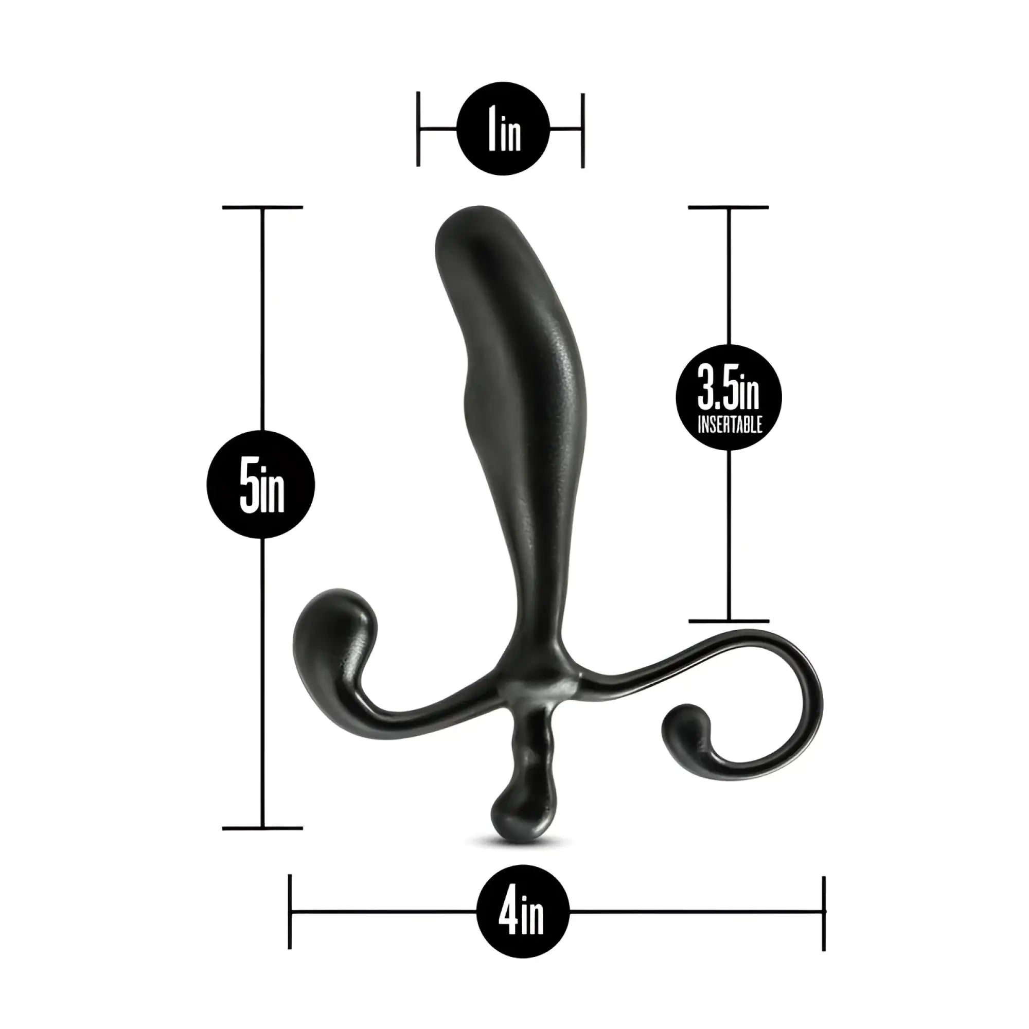Black sleekly curved anal adventures prostate stimulator with smooth glossy finish and ergonomic design shown from back side