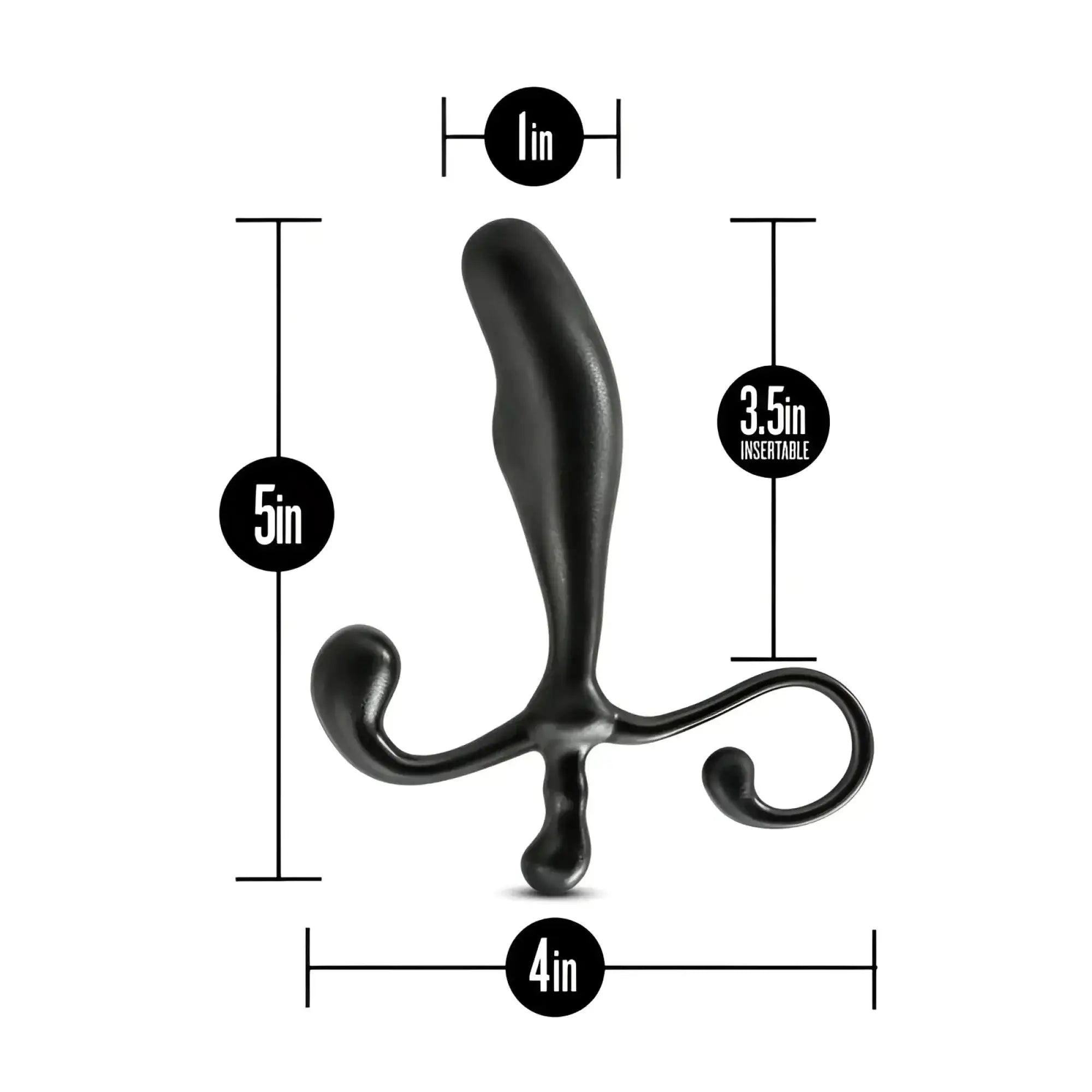 Black sleekly curved anal adventures prostate stimulator with smooth glossy finish and ergonomic design shown from back side
