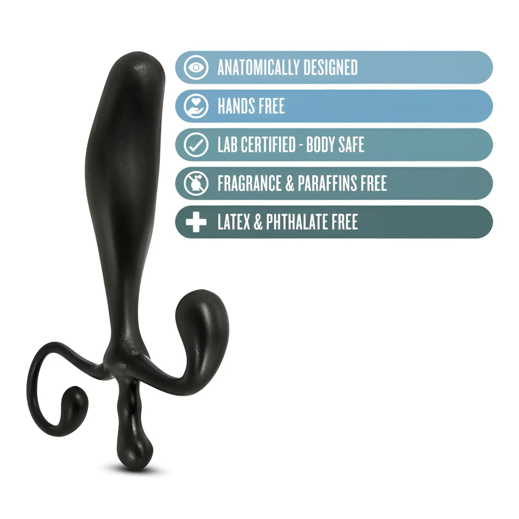 Black smooth silicone anal toy with curved handle and ergonomic design from Anal Adventures Prostate Stimulator