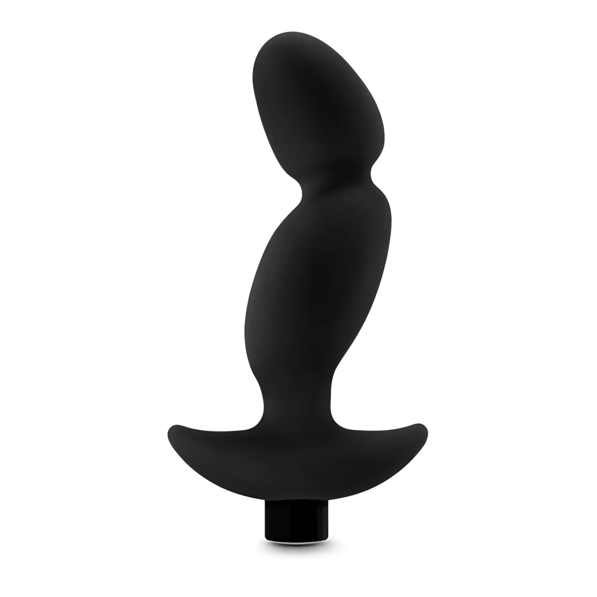 Black silicone anal plug with curved ergonomic design and flat base from anal adventures vibrating prostate massager 04