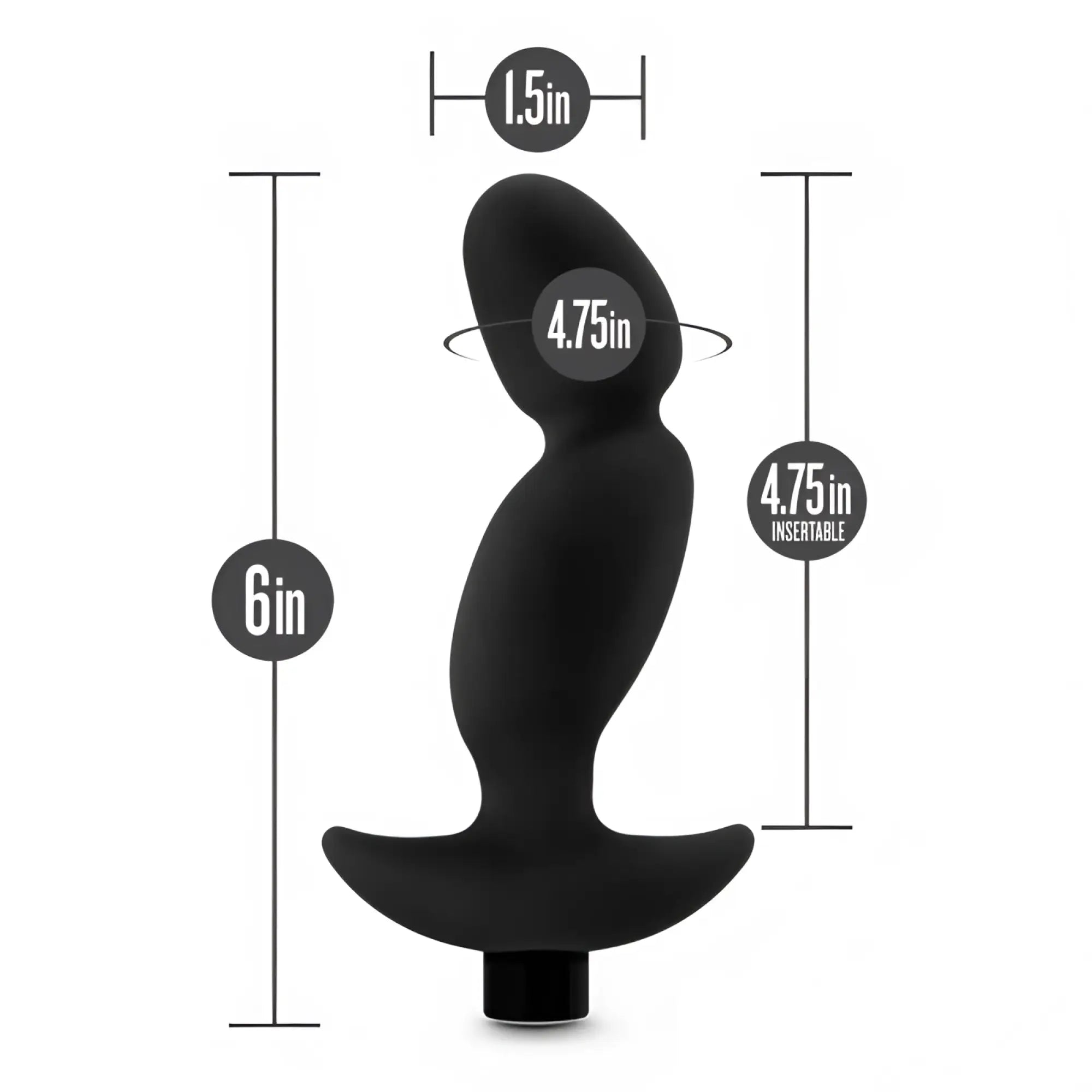Black silicone anal plug with curved tapered design and flared base from anal adventures vibrating prostate massager 04