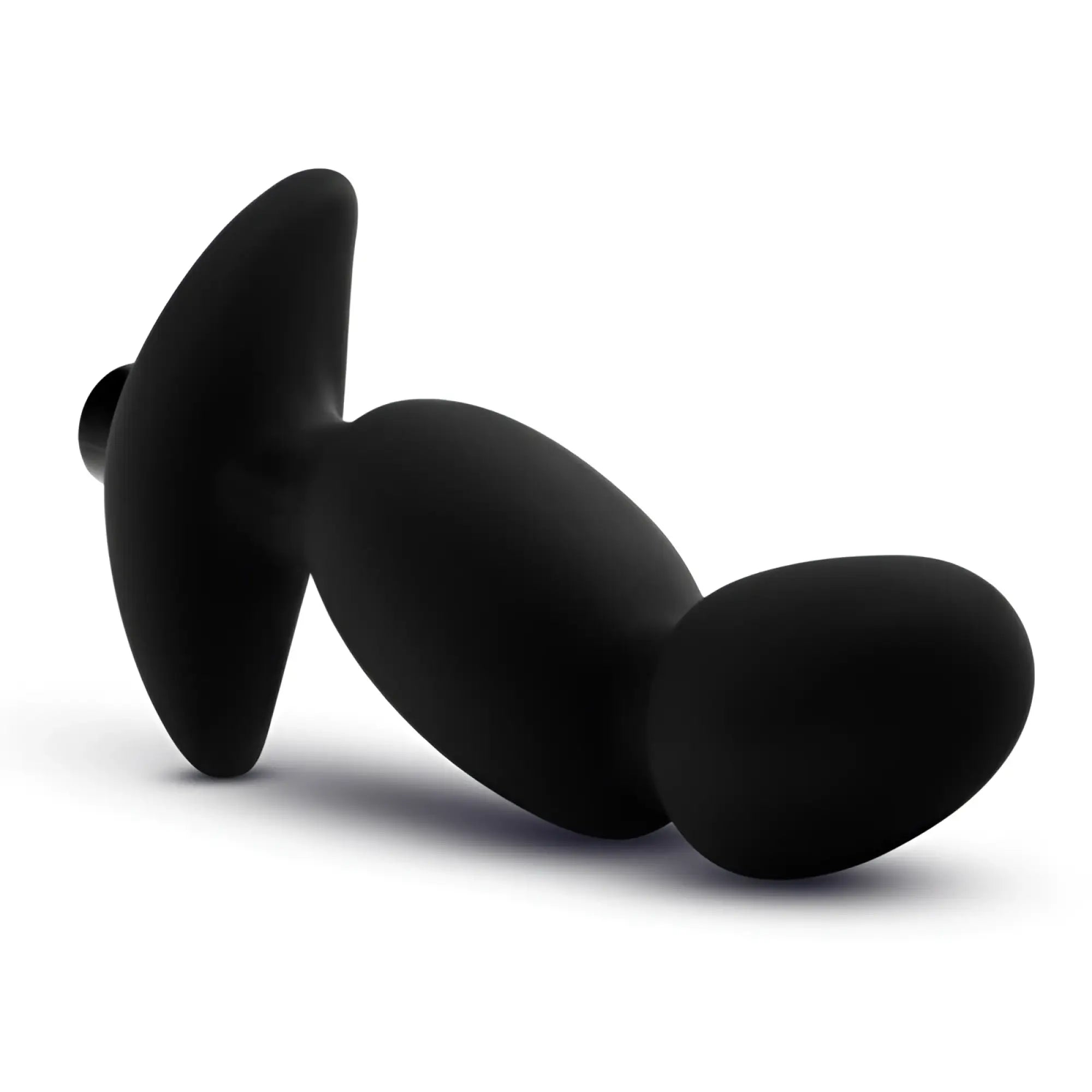 Black silicone anal plug with flared base and rounded head from anal adventures vibrating prostate massager 04