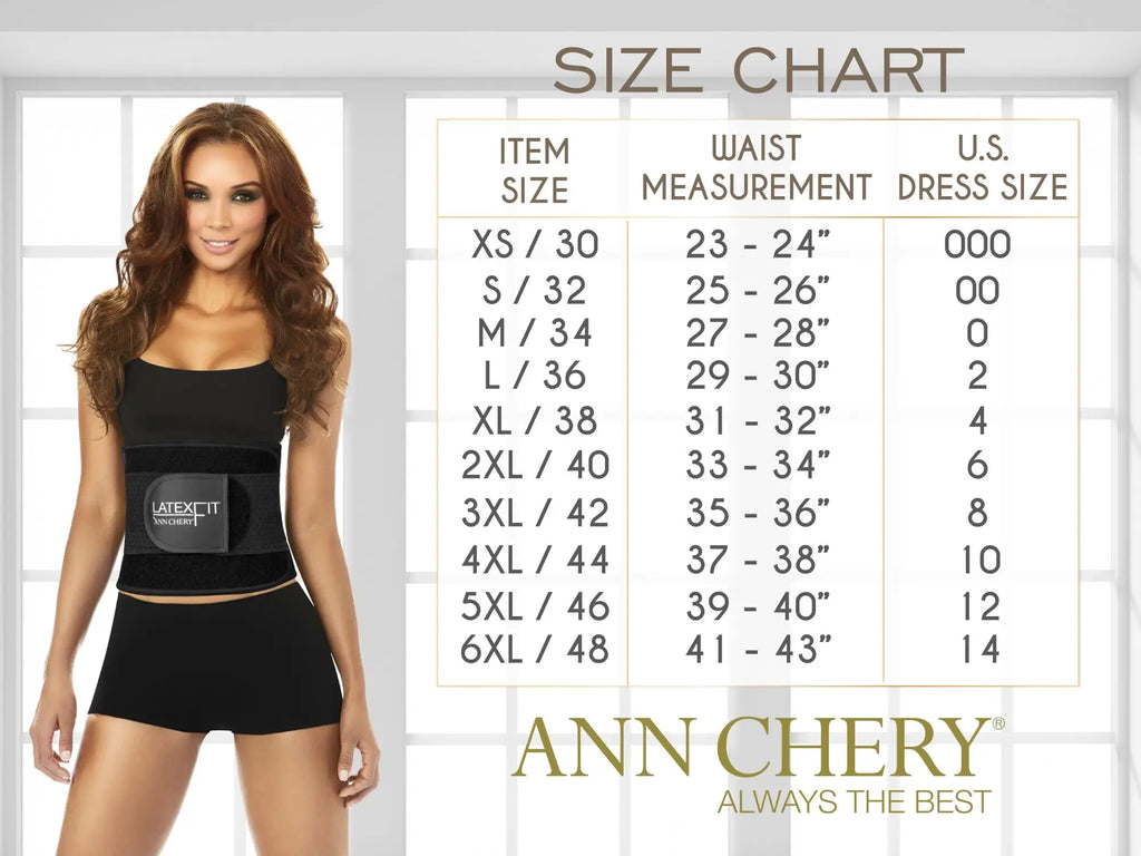 Black latexfit waist trainer belt with circular logo patch in ann chery 1024b powernet girdle with zipper black