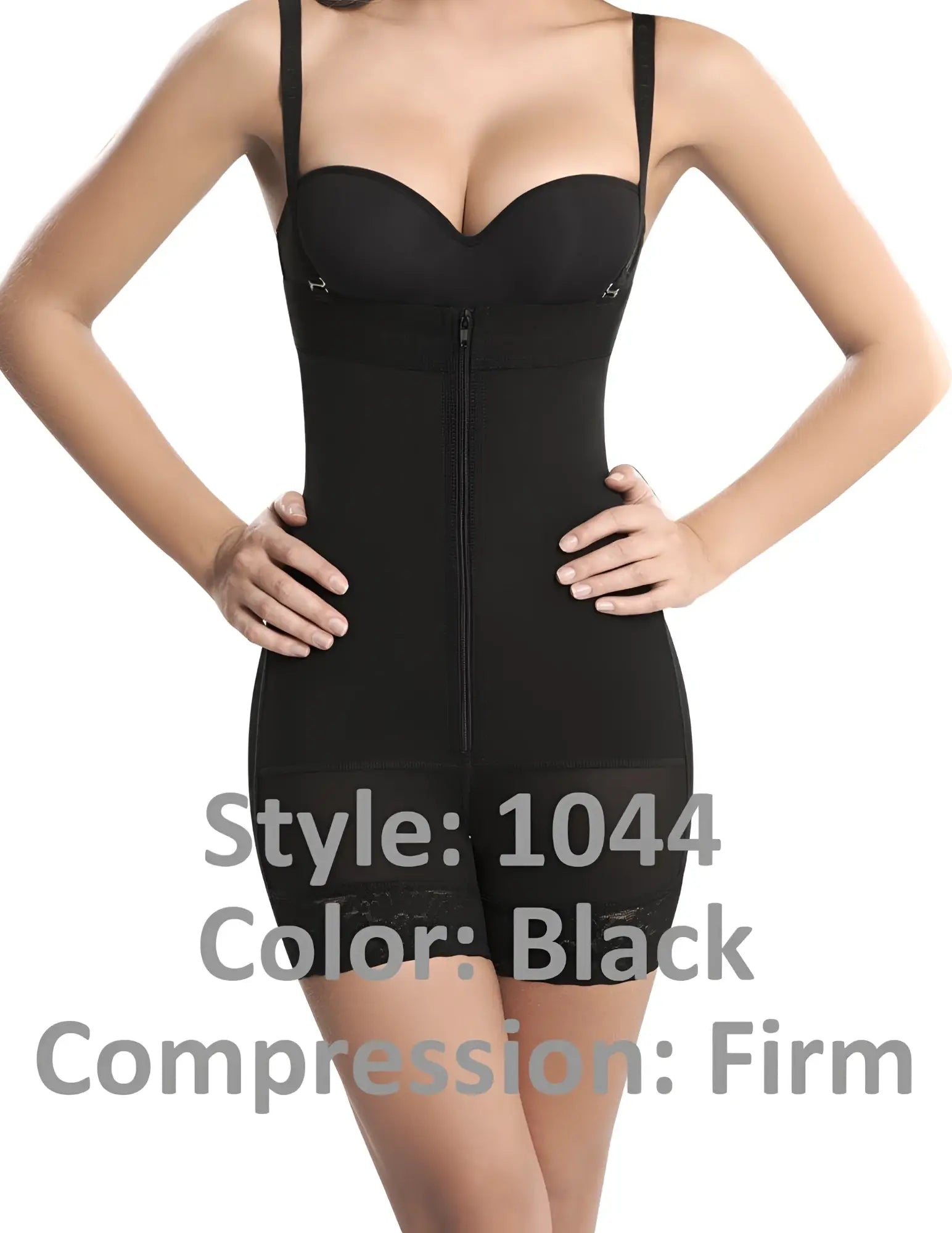 Ann Chery 1044 Powernet titi black firm compression body shaper with thin straps and front zipper closure
