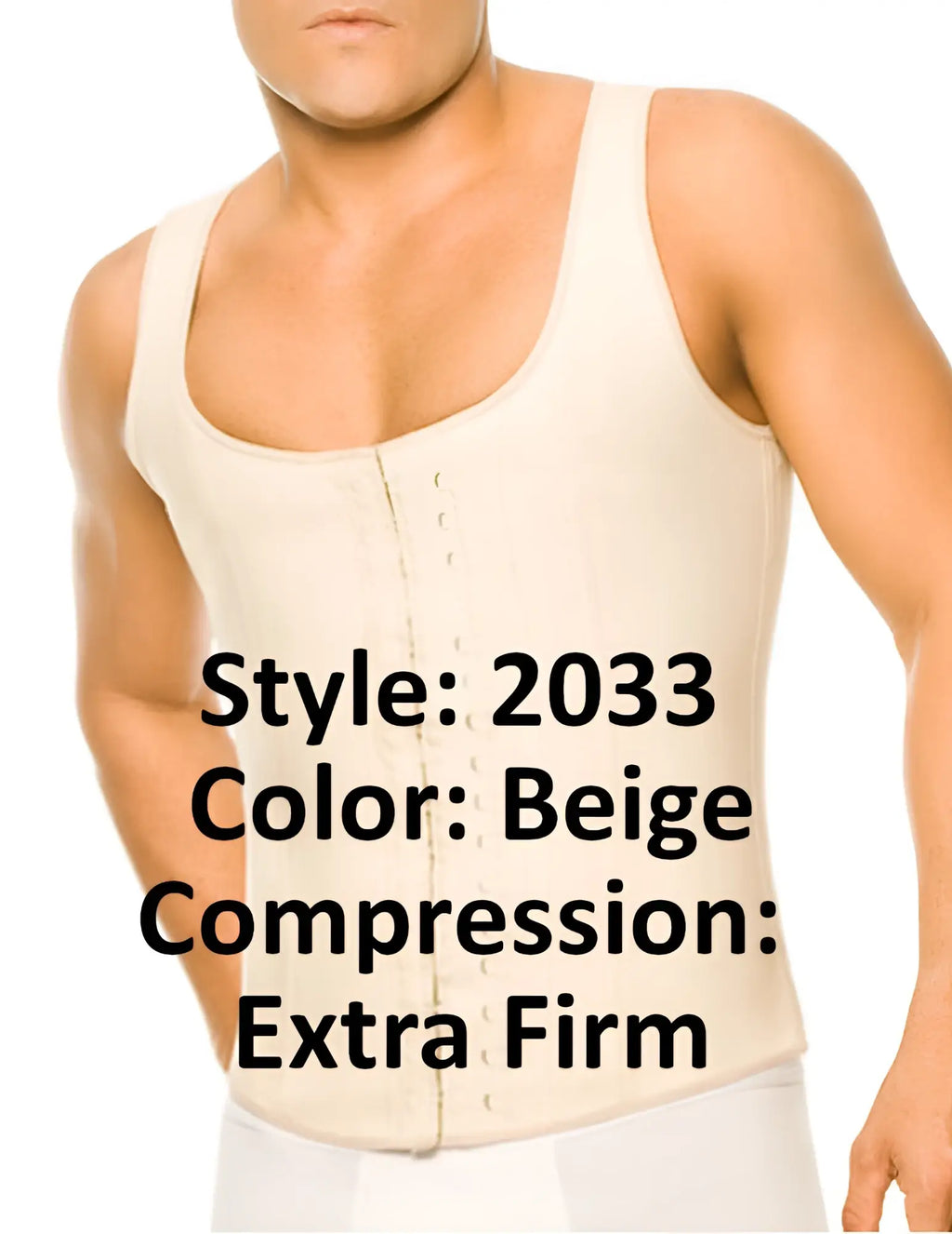 Beige extra firm latex compression tank top with front button closure from ann chery 2033 men girdle body shaper