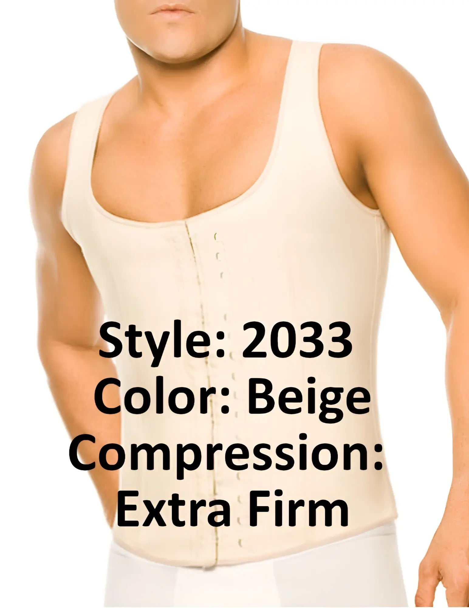 Beige extra firm latex compression tank top with front button closure from ann chery 2033 men girdle body shaper
