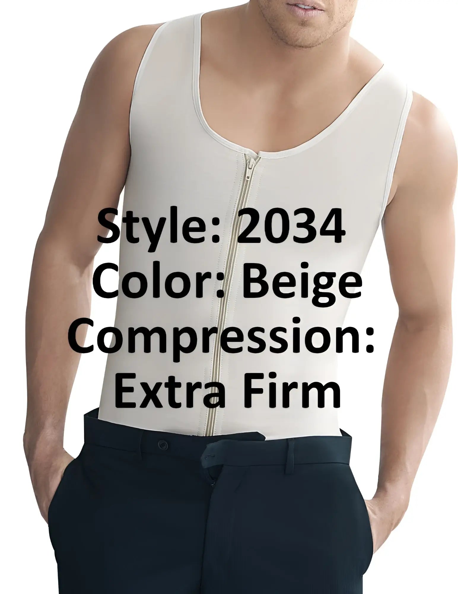 Beige ann chery 2034 latex men girdle body shaper with extra firm compression and front zipper tank top design