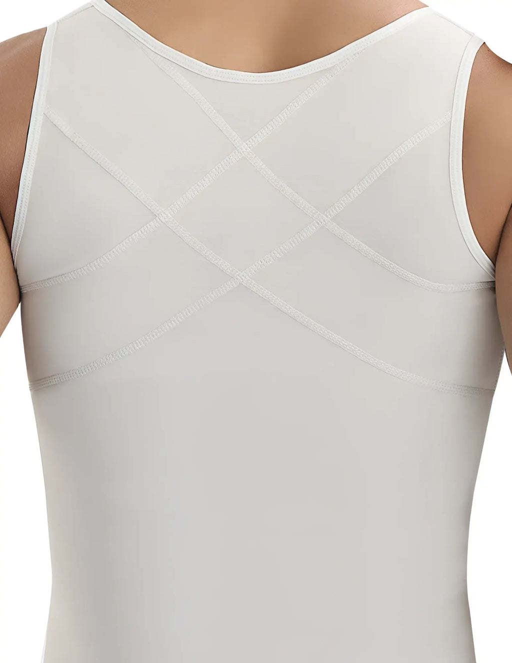 White sleeveless latex shapewear top with subtle crisscross textured stitching on the back ann chery 2034 beige