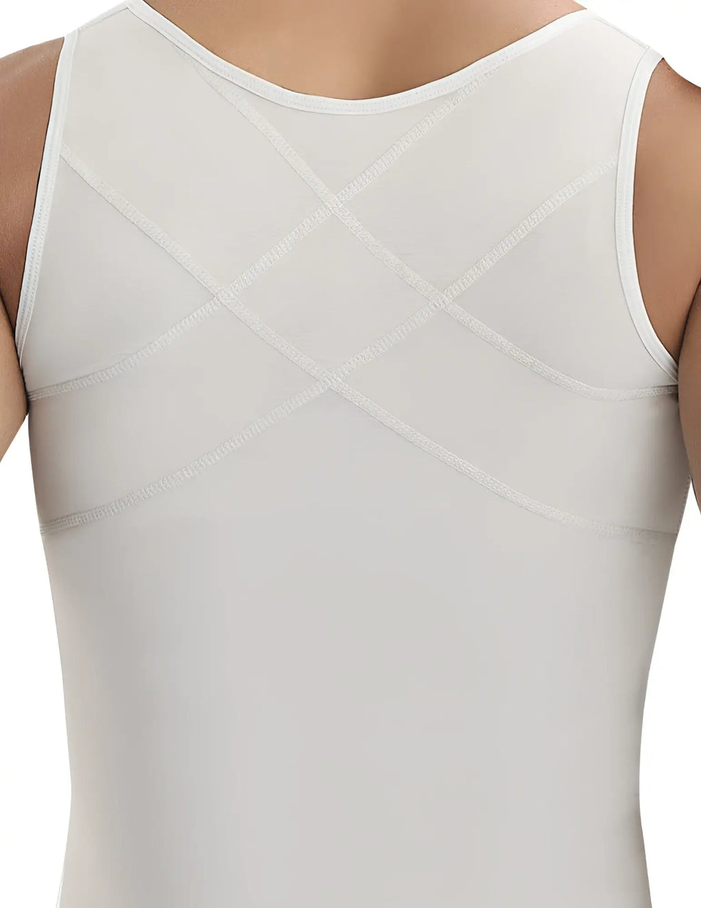 White sleeveless beige latex body shaping top with subtle diagonal seam detailing from ann chery 2034 men girdle body shaper