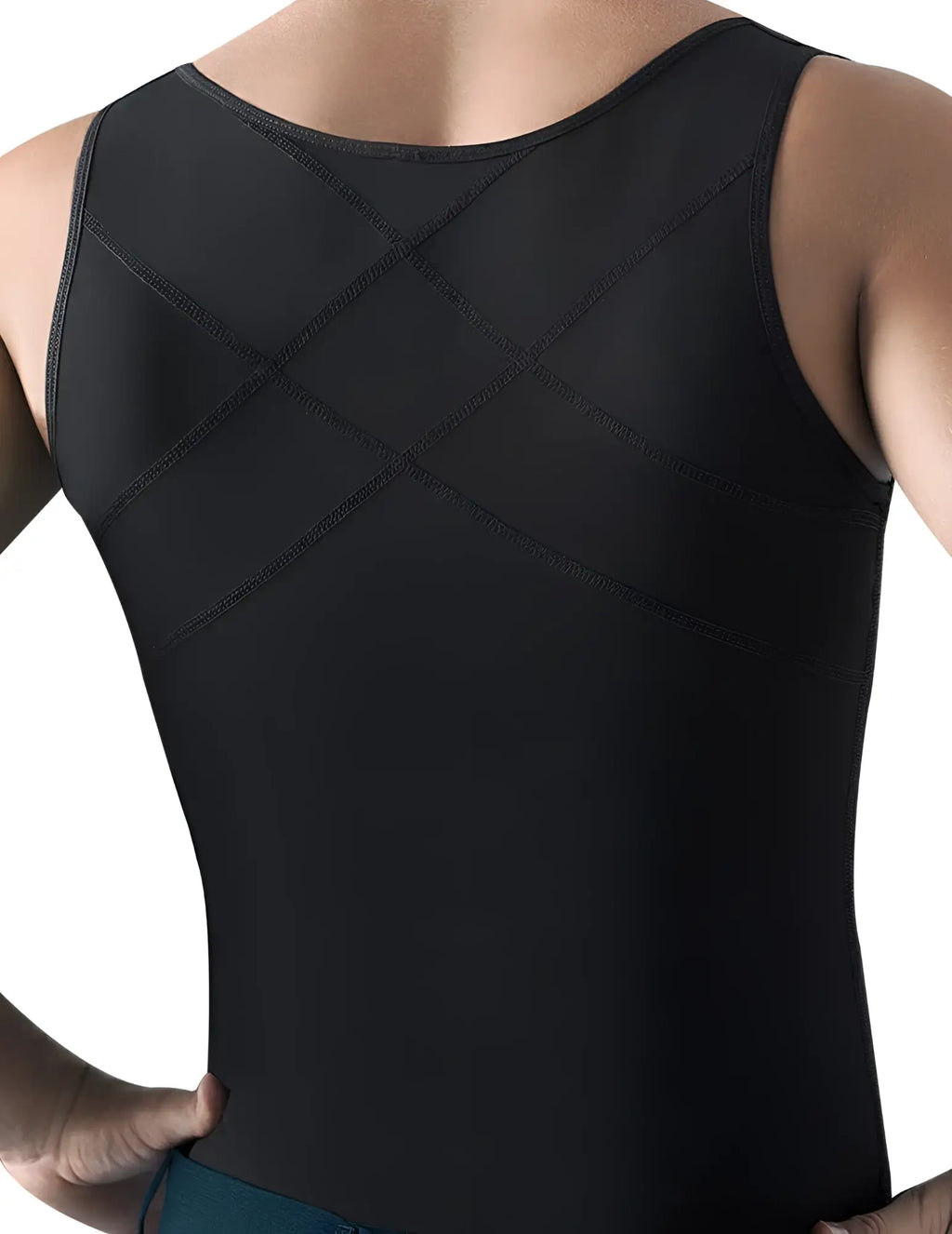 Ann chery 2034 black latex men girdle body shaper with sleeveless compression tank top and diagonal seam detailing