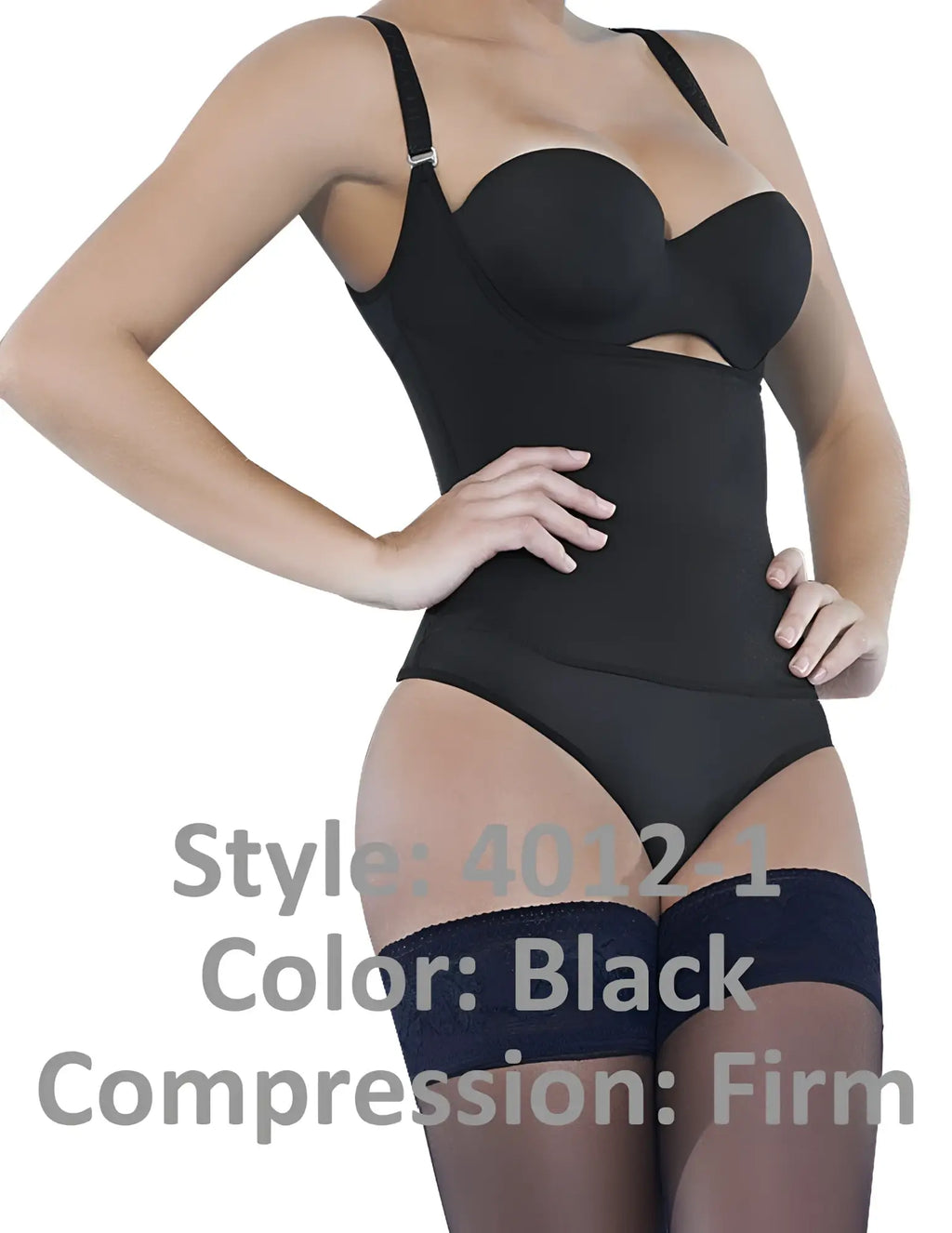 Ann chery 4012-1 black latex body bikini with firm compression supportive straps and seamless form-fitting design