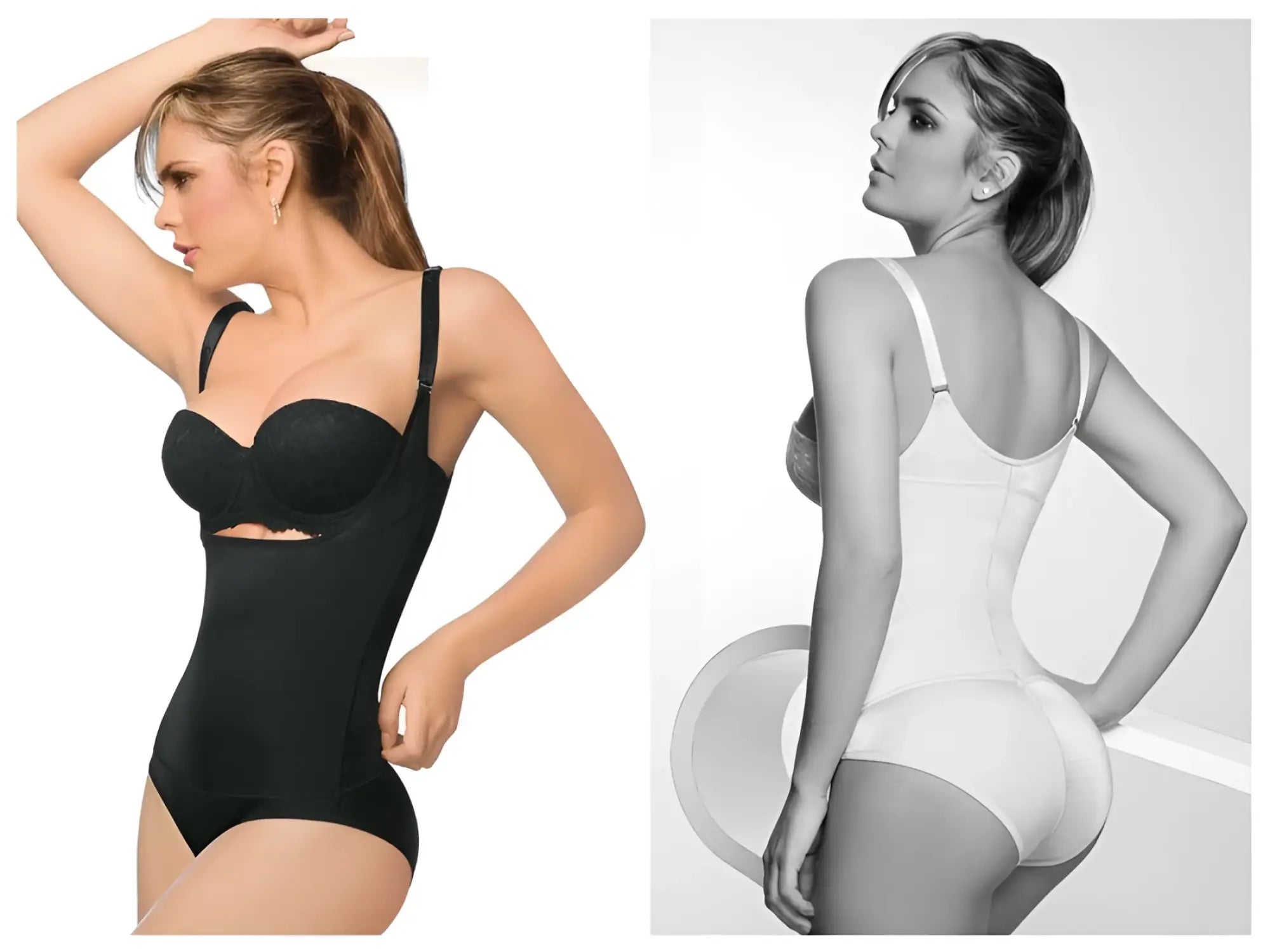 Ann Chery 4012-1 black latex body bikini with adjustable straps and side cutout detail seamless shaper