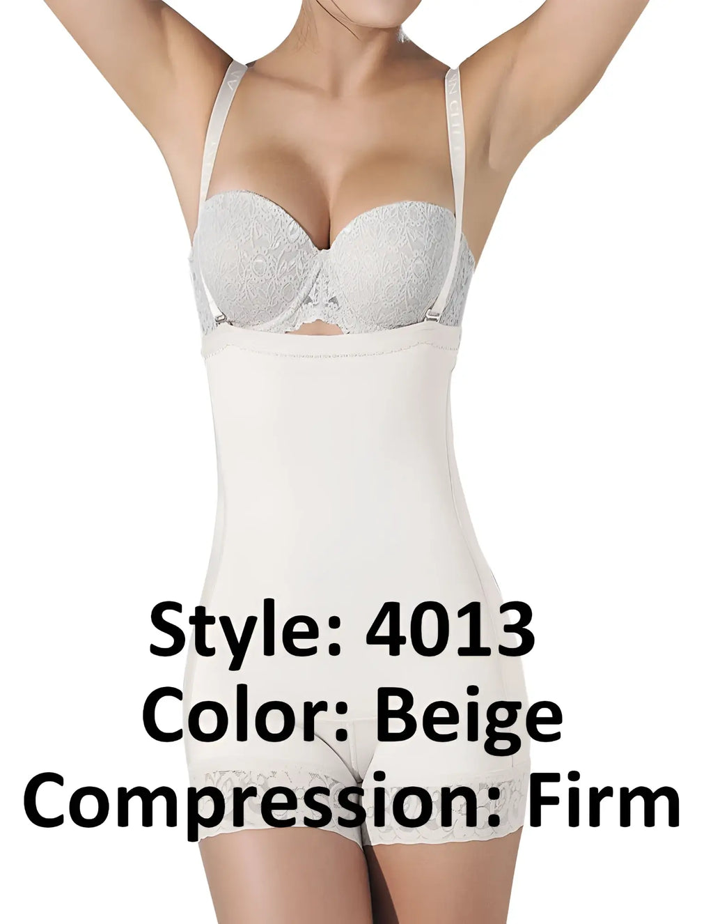 Beige ann chery 4013 firm latex compression body shaper with lace trim and thin straps for slimming and shaping