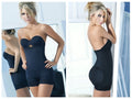 Ann chery 4013 strapless black latex shirly shapewear with lace trim at the hem for body contouring