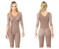 Ann chery 5008 powernet renata shapewear brown taupe body shaper with three quarter sleeves and front zipper closure