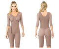 Ann chery 5008 powernet renata shapewear brown taupe body shaper with three quarter sleeves and front zipper closure