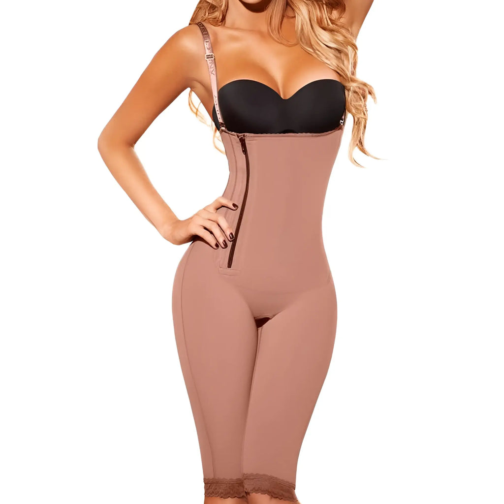 Tan ann chery 5141 powernet luna shapewear with front zipper lace trim and form fitting body shaper design