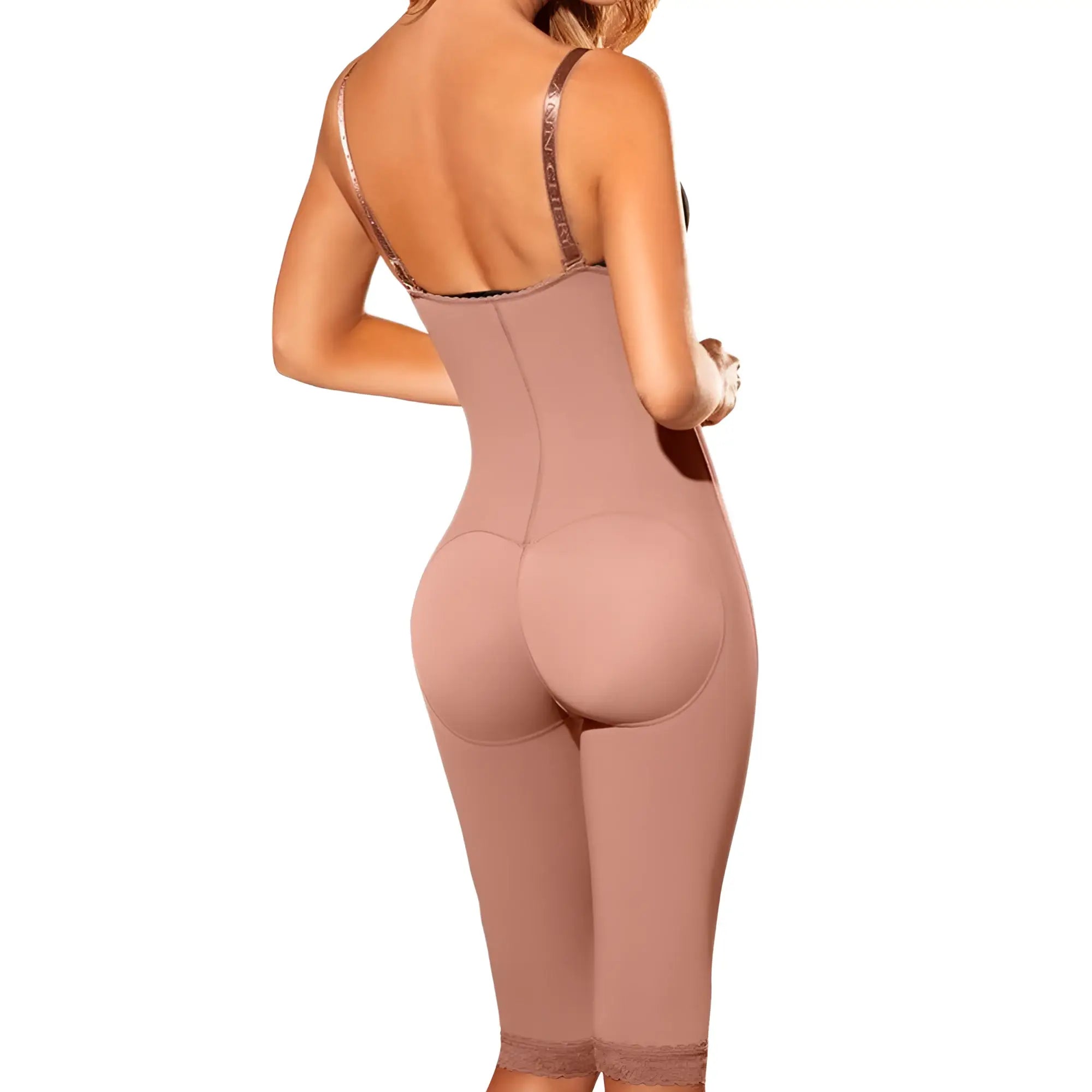 Ann Chery 5141 powernet luna shapewear bodysuit in taupe with padded hips and thin straps for figure shaping