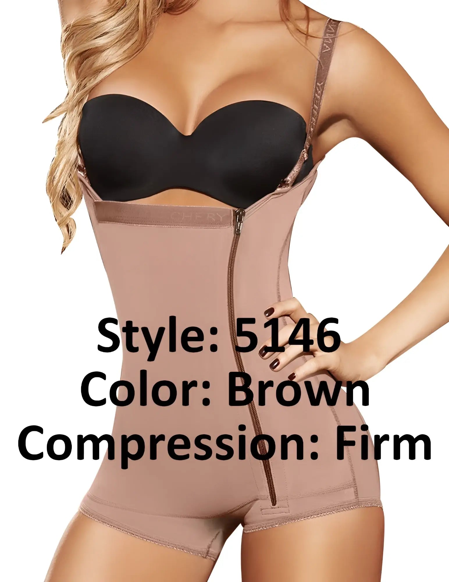 Ann chery 5146 brown powernet mara shapewear with front zipper and adjustable straps for firm compression