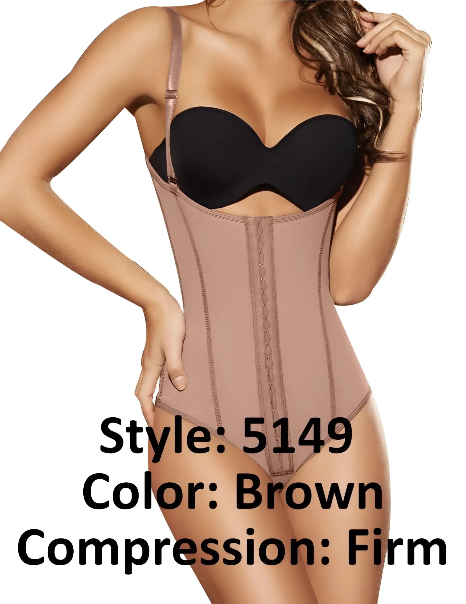 Ann Chery 5149 powernet casandra shapewear brown firm compression corset with black bra insert and adjustable straps
