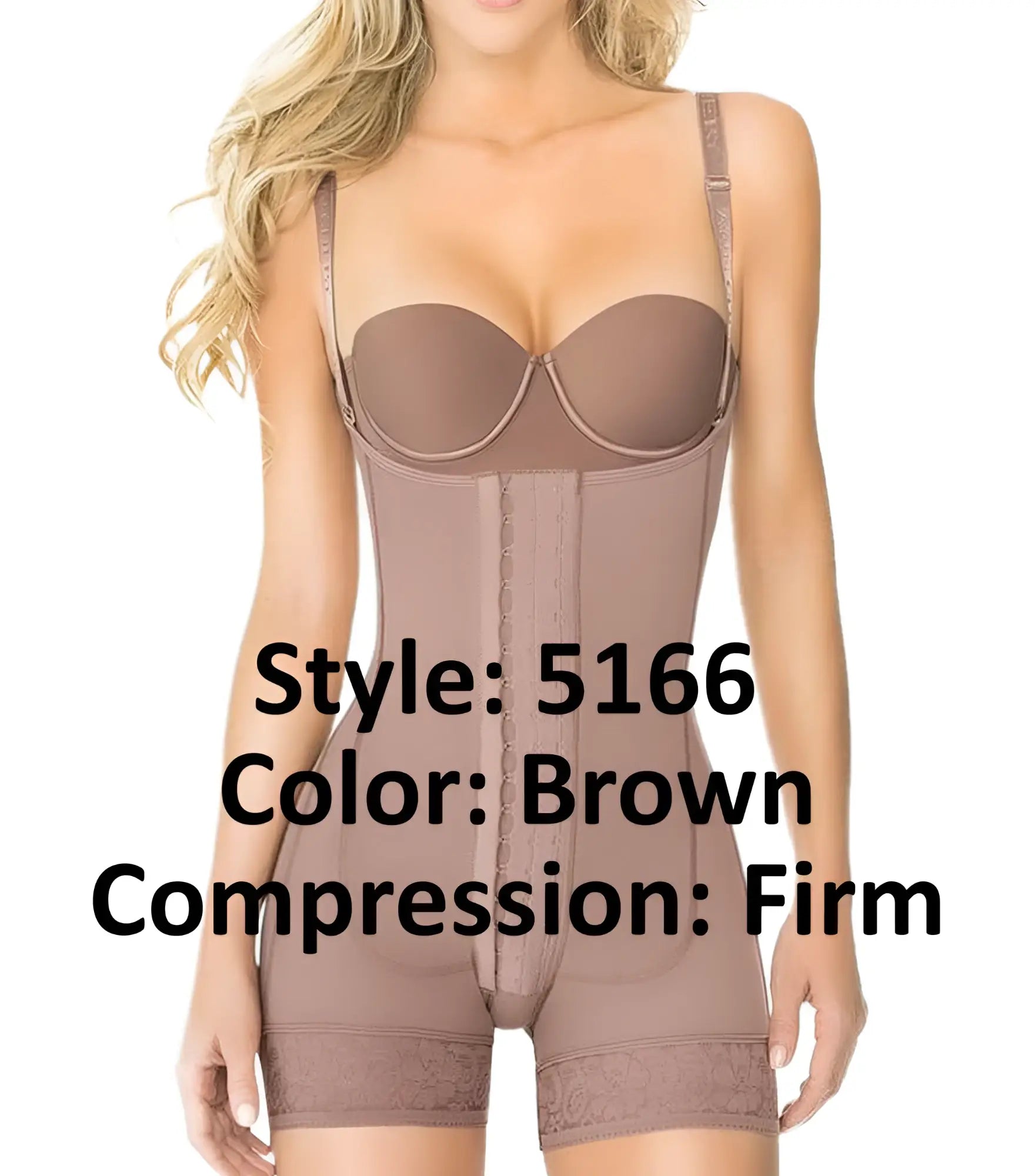 Brown ann chery 5166 powernet melissa compression bodysuit with lace trim and adjustable straps