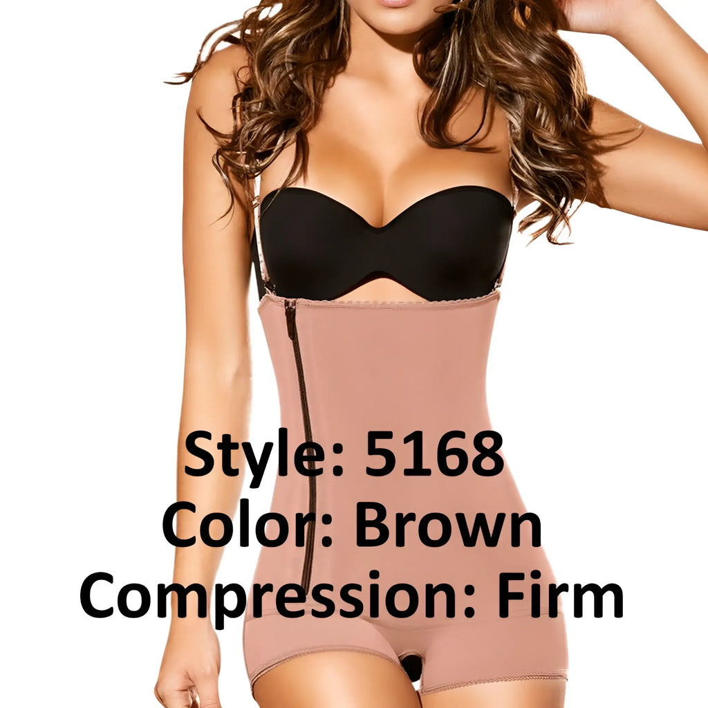 Brown ann chery 5168 powernet melanie shapewear body shaper with black strap and zipper detail