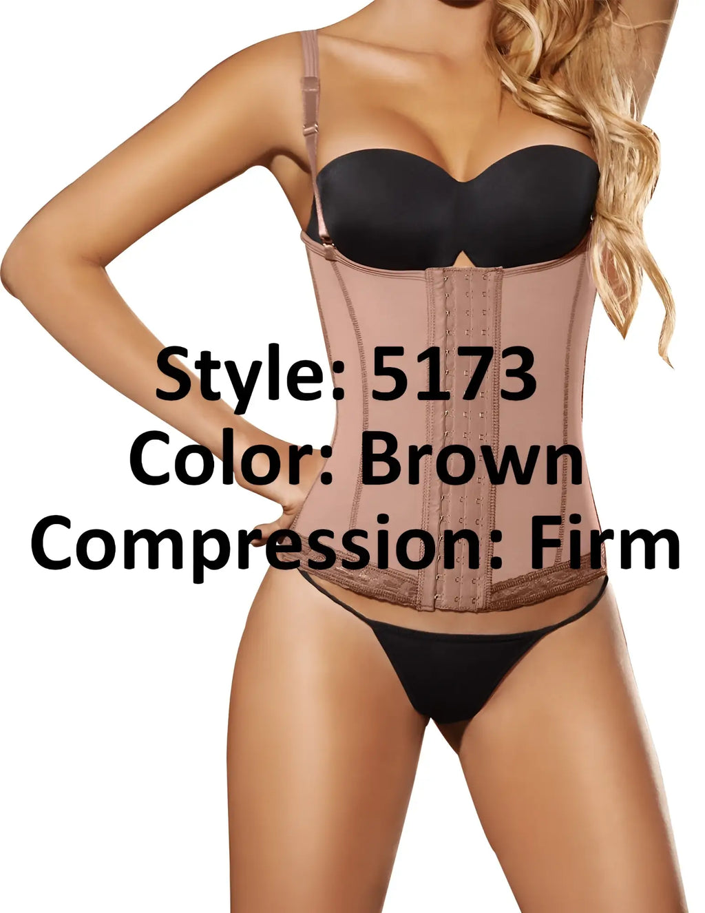 Brown Ann Chery 5173 Powernet Marilyn shapewear compression corset with black underwire bra and matching briefs