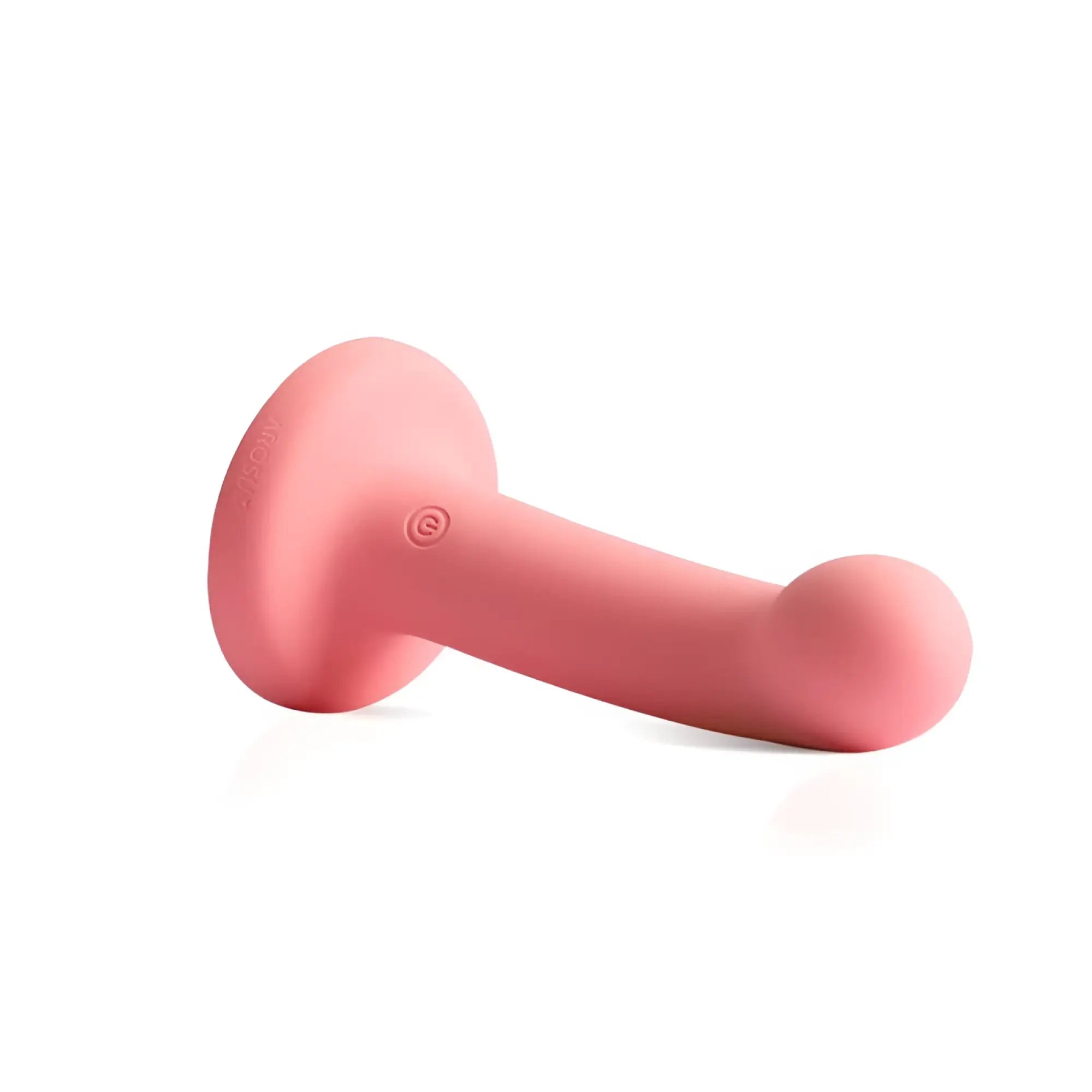 Pink silicone arosum flexdong vibrating strap-on dildo with rounded head and tapered end for flexible use