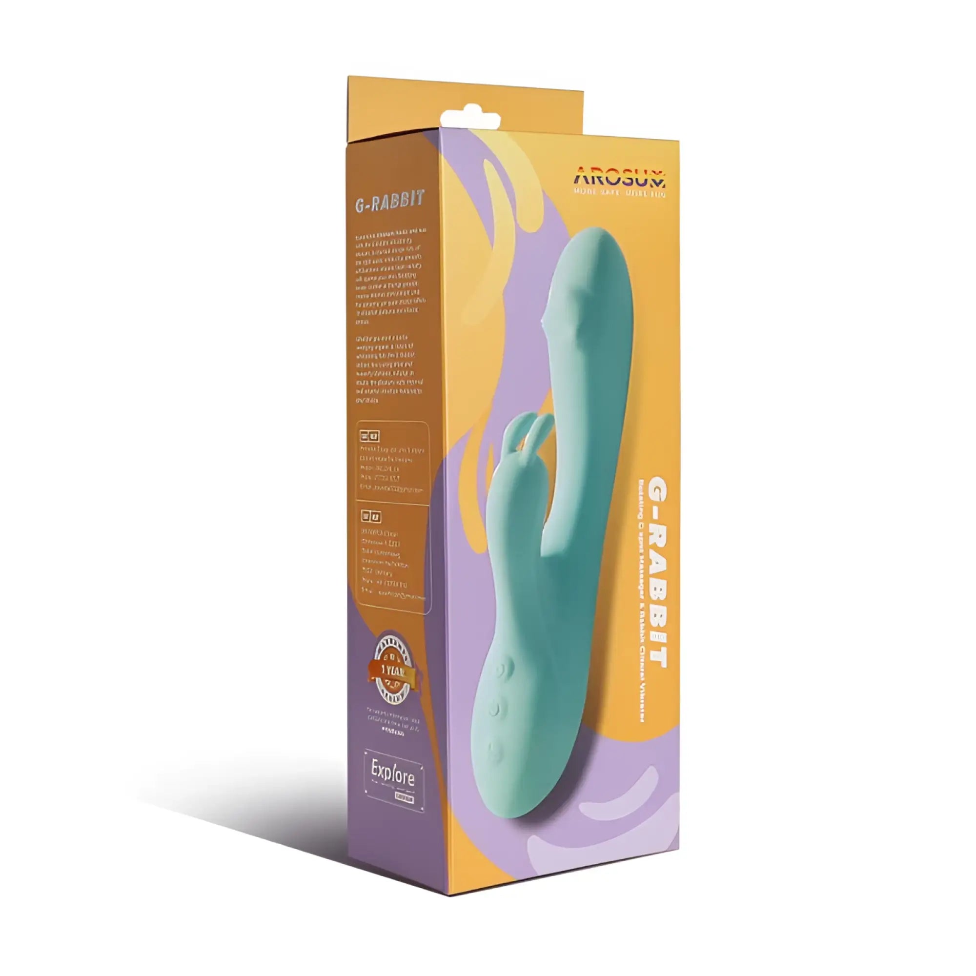 Arosun g-rabbit rotating g-spot and clitoral vibrator in smooth matte teal silicone with ergonomic rounded contours