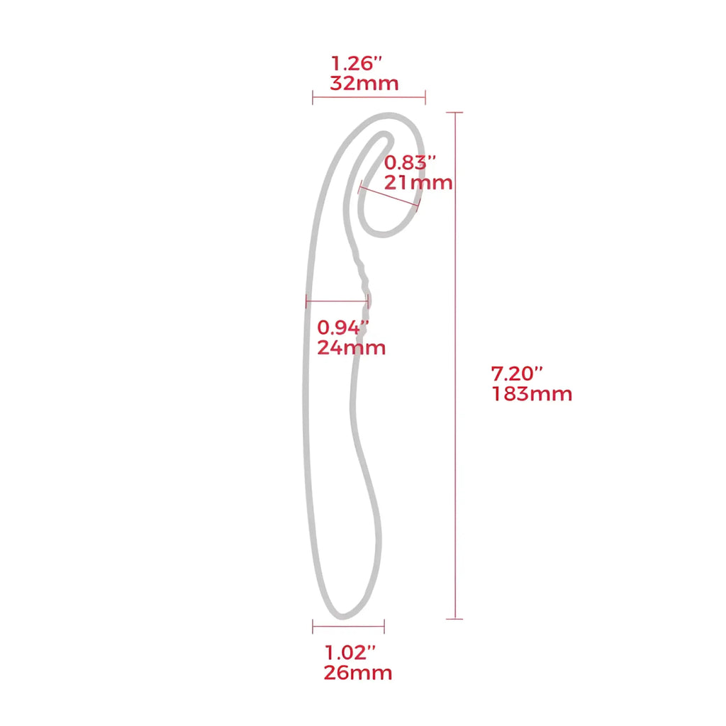 Gray silicone-coated metal hook with curved design and precise dimensional markings for arosum g-snuggle ultrasoft vibrator
