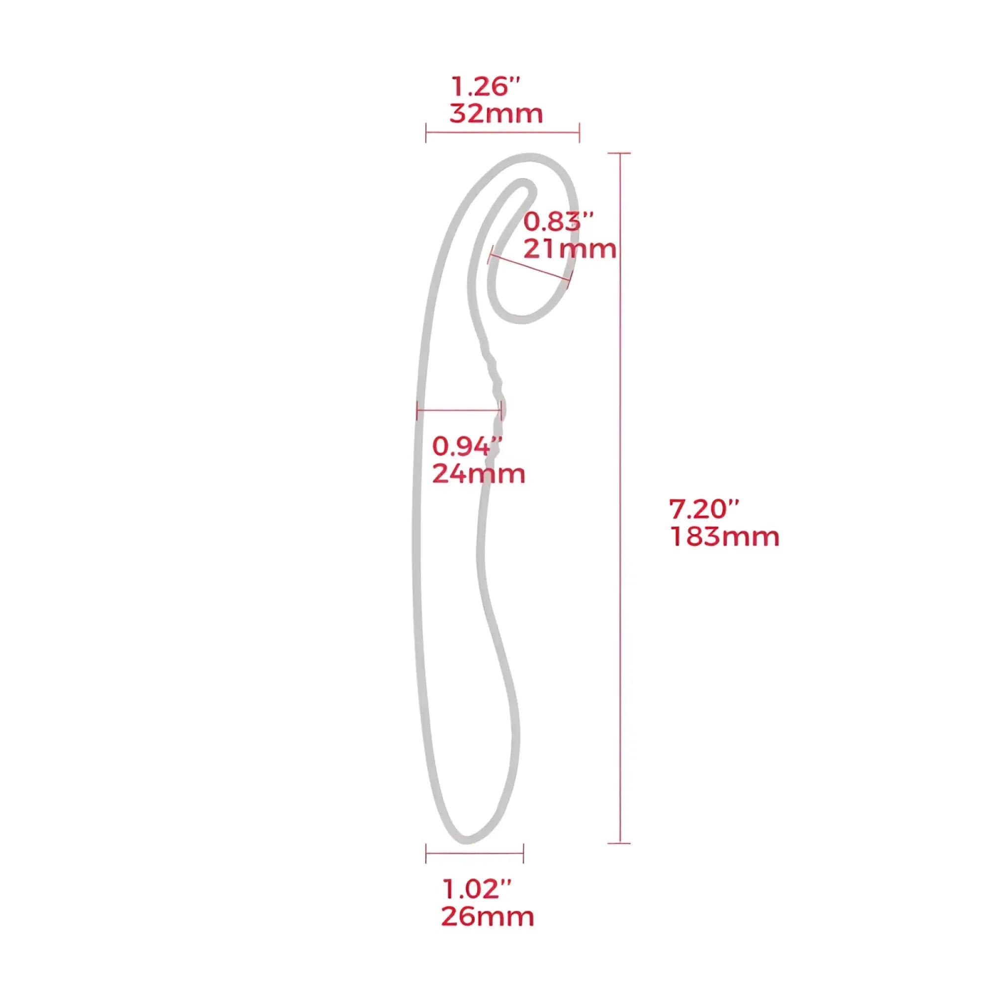 Gray silicone-coated metal hook with curved design and precise dimensional markings for arosum g-snuggle ultrasoft vibrator