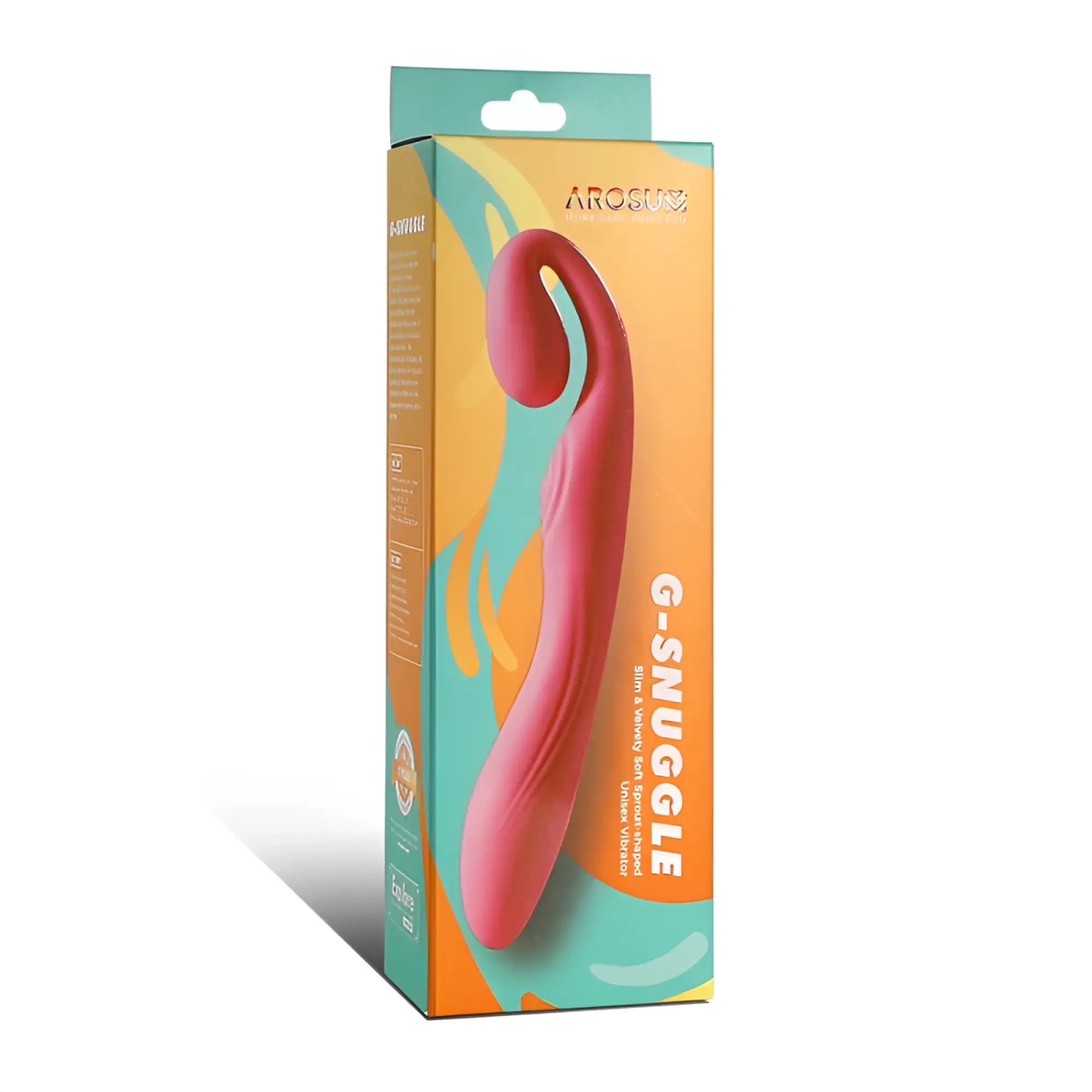 Pink arosum g-snuggle ultrasoft sprout-shaped unisex silicone vibrator in colorful packaging