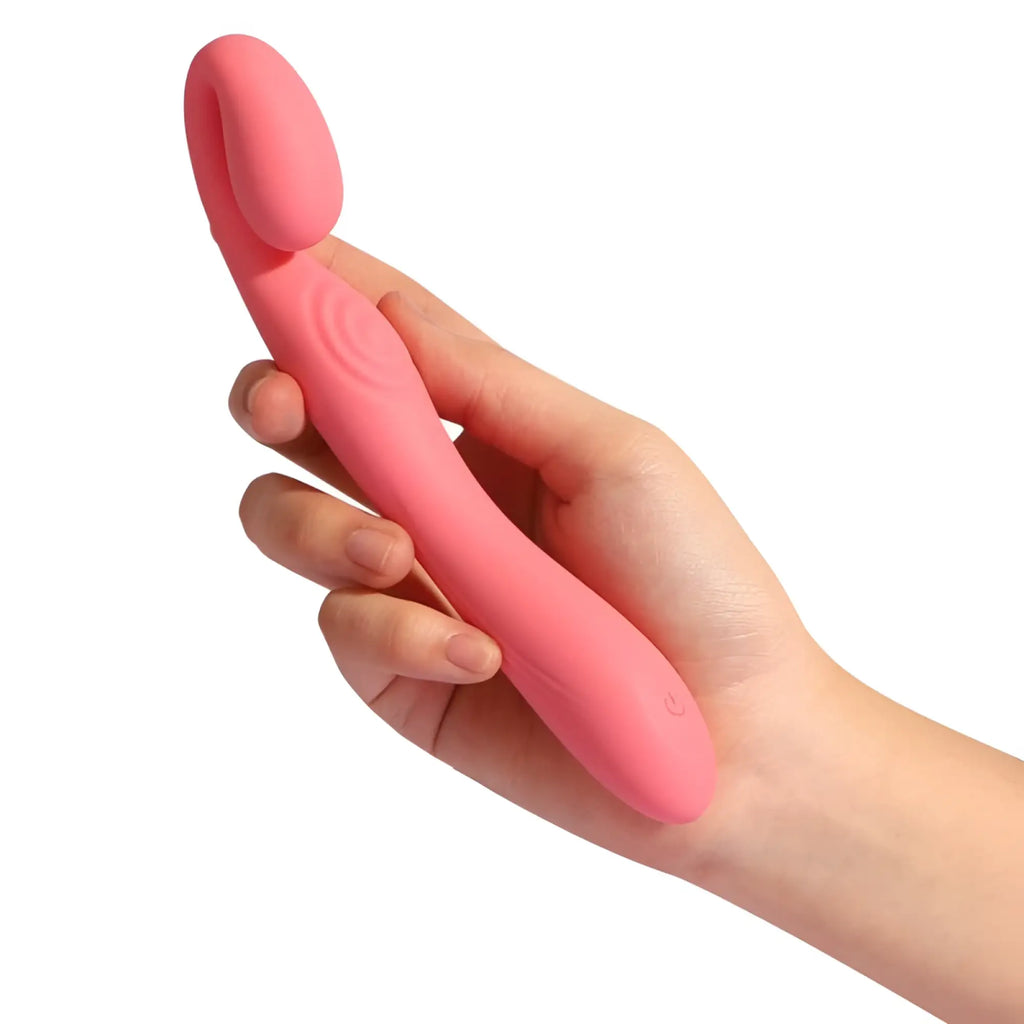 Pink silicone arosum g-snuggle ultrasoft sprout-shaped unisex vibrator with curved ergonomic design and smooth surface