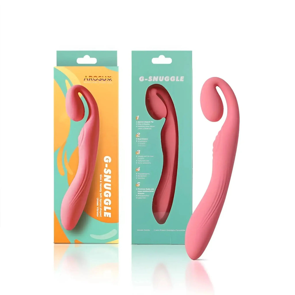 Pink silicone g-snuggle toy by arosum featuring ultrasoft sprout-shaped unisex vibrator design