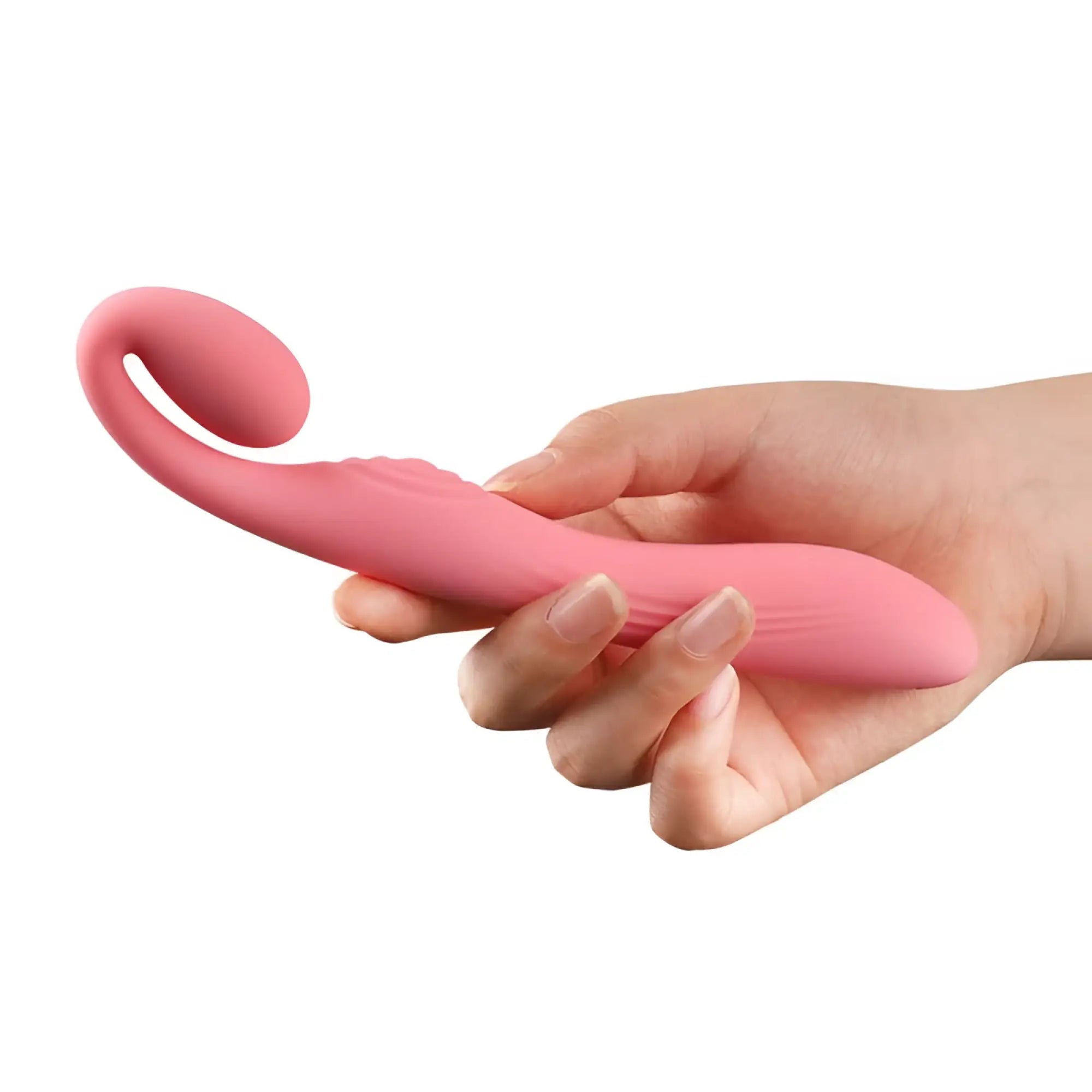 Pink silicone arosum g-snuggle ultrasoft sprout-shaped unisex vibrator with curved ergonomic design and smooth surface