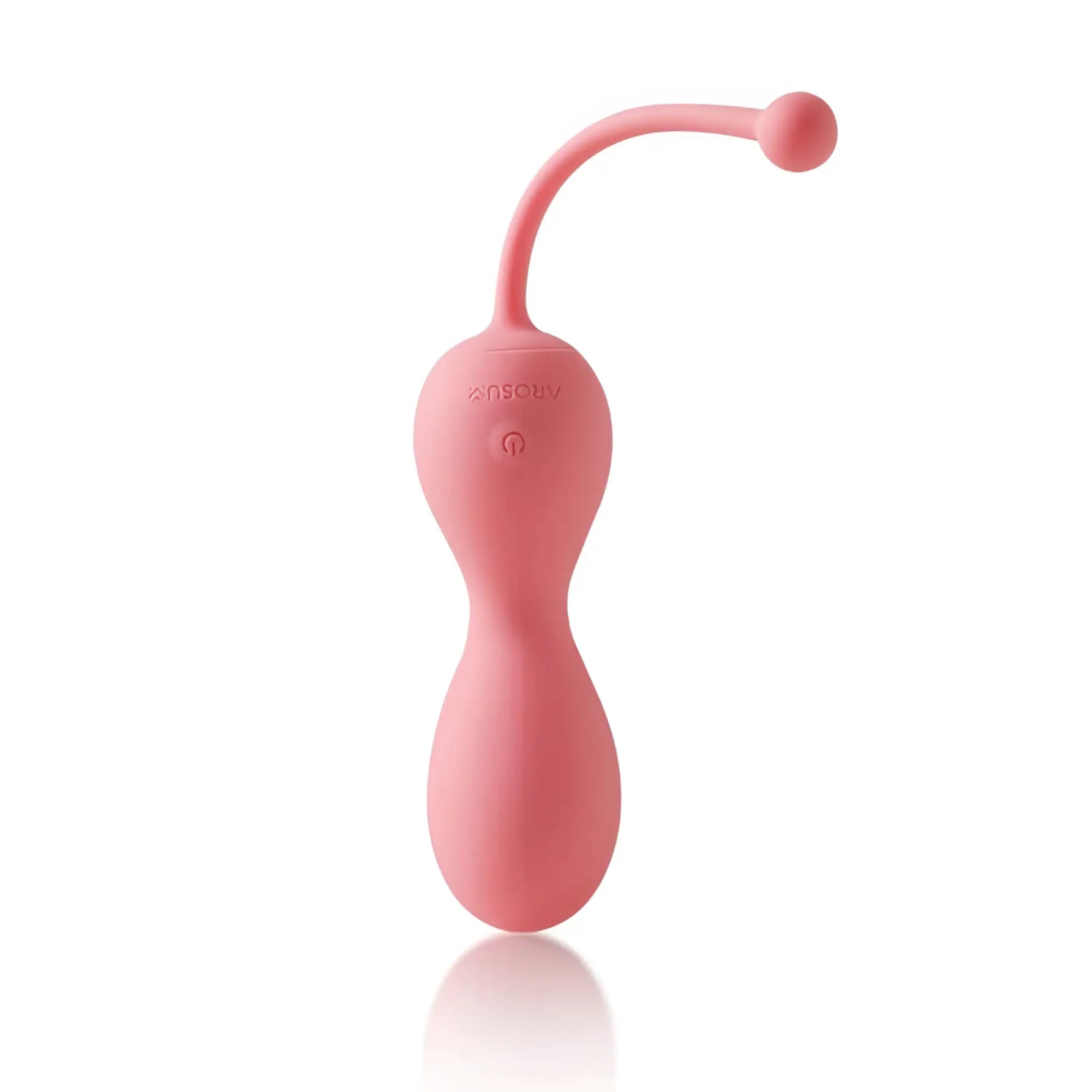 Pink silicone ansony vaginal vibrator with curved handle and rounded tip from arosum kegelator duo with remote