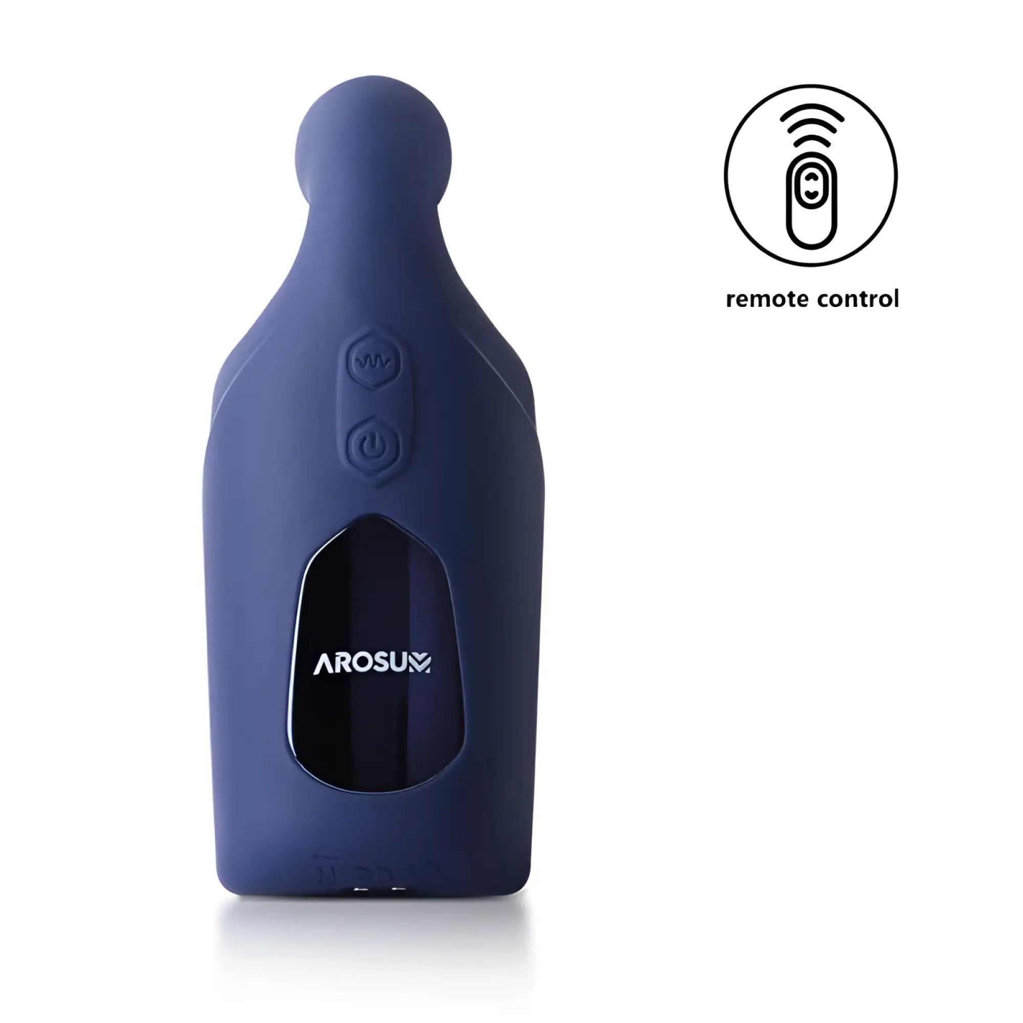 Navy blue silicone arosum pulsatex rechargeable male shaft and glans stimulator with ergonomic design and two buttons