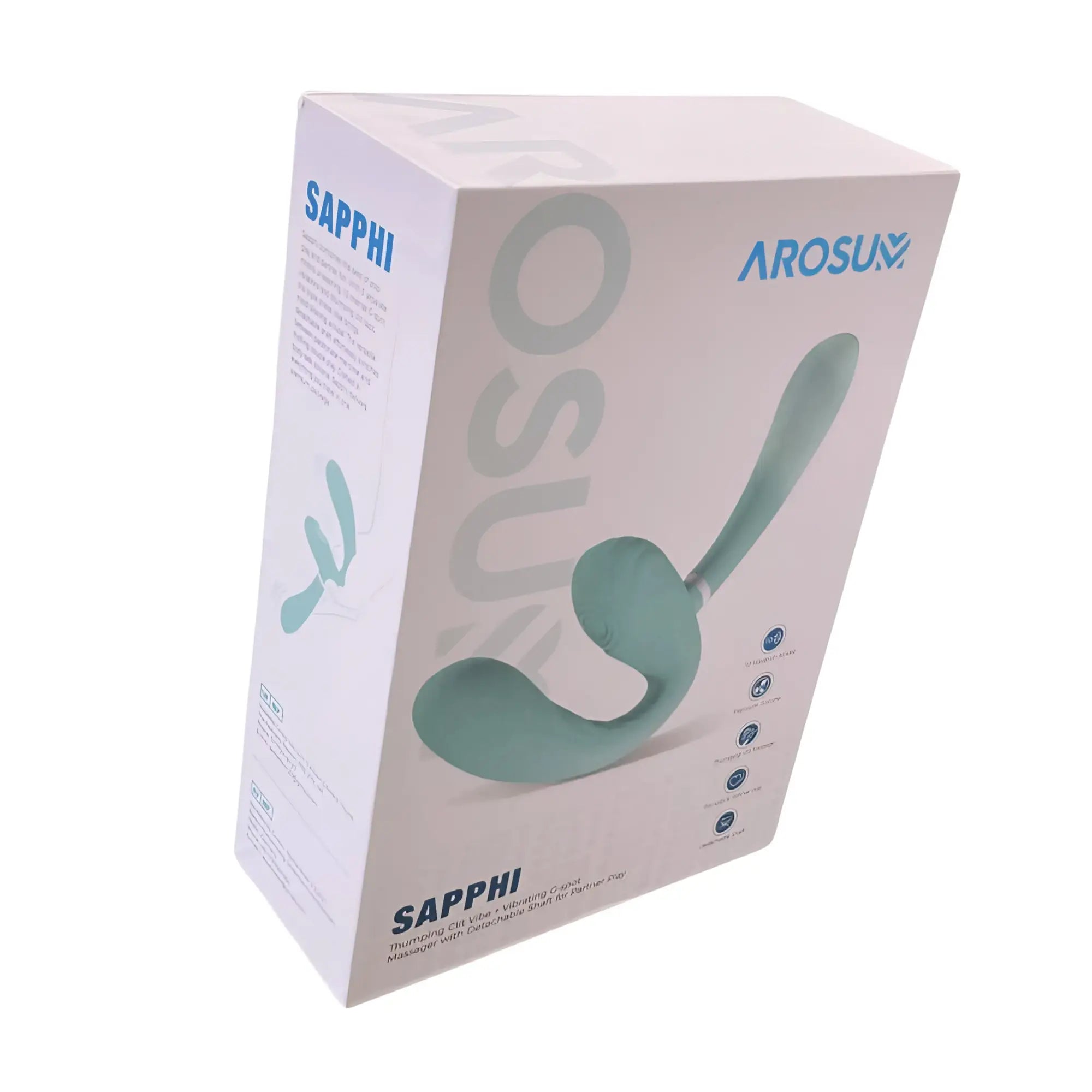 Arosum sapphi detachable strapless strap-on double vibrator in sleek teal silicone with ergonomic curved design for intimate use