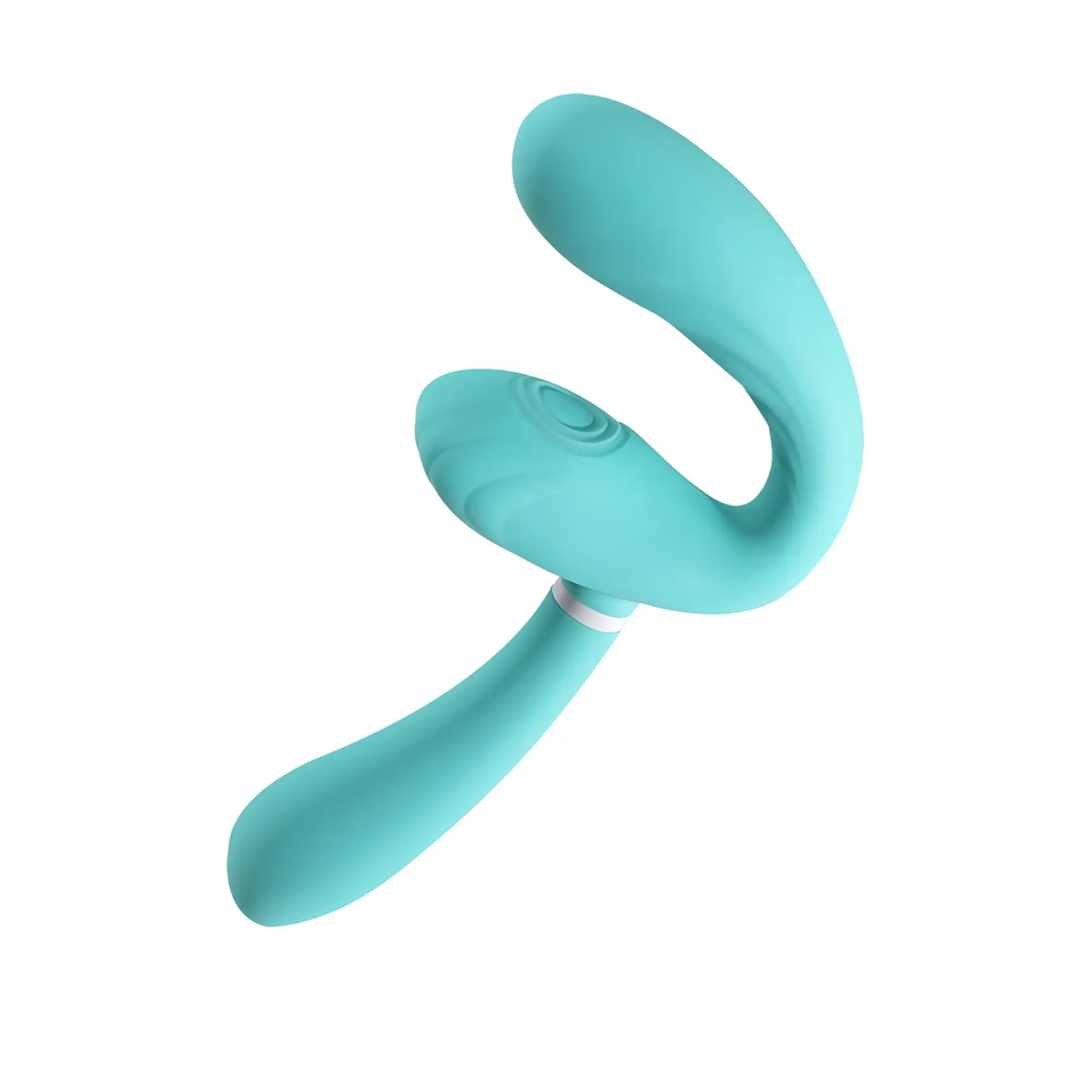 Teal silicone dual-headed arosum sapphi detachable strapless strap-on double vibrator with curved ergonomic design