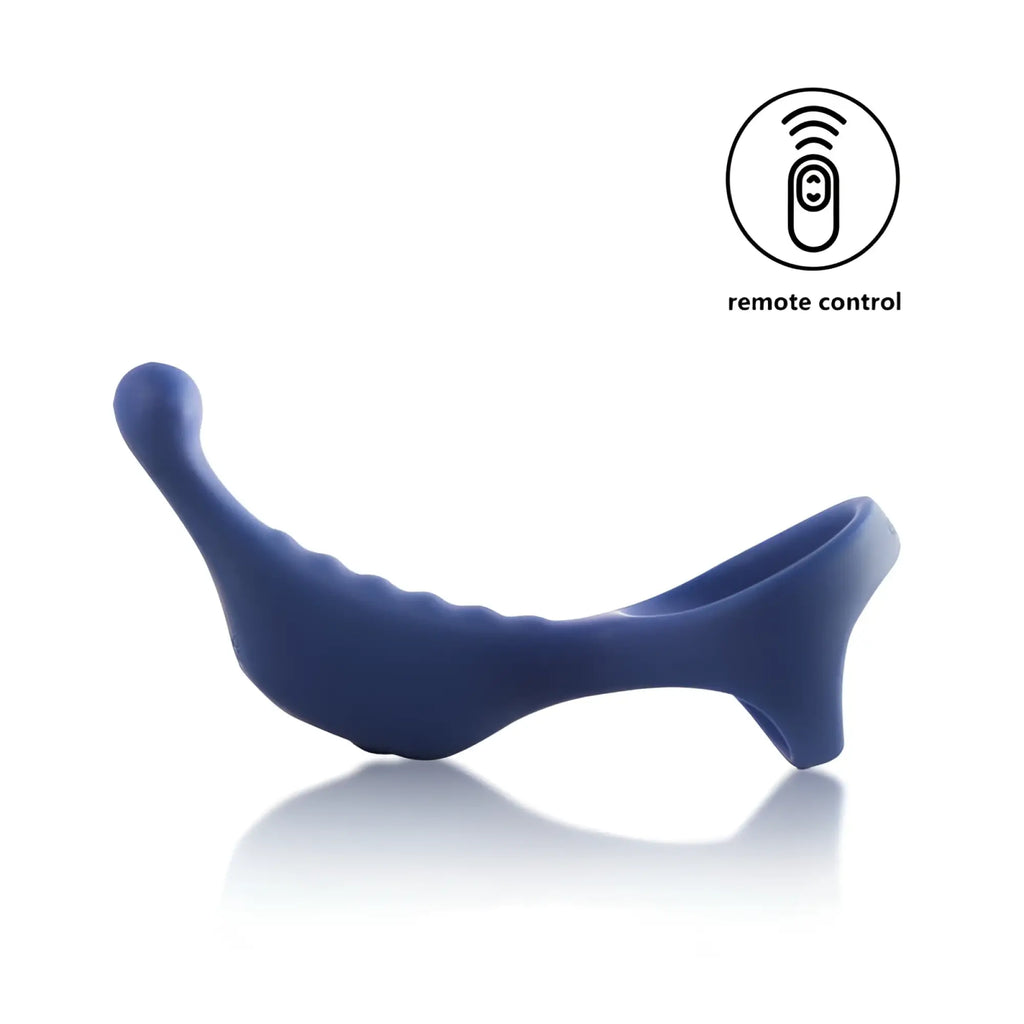 Blue silicone arosum underquaker vibrating anal probe with remote controlled cock ring for enhanced pleasure