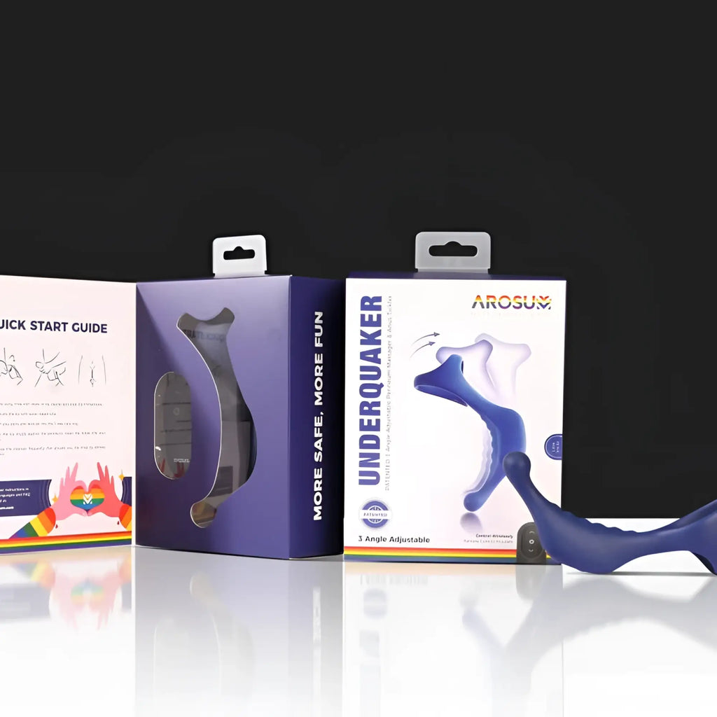 Arosum underquaker vibrating anal probe with cockring and remote in sleek blue silicone with three adjustable angles