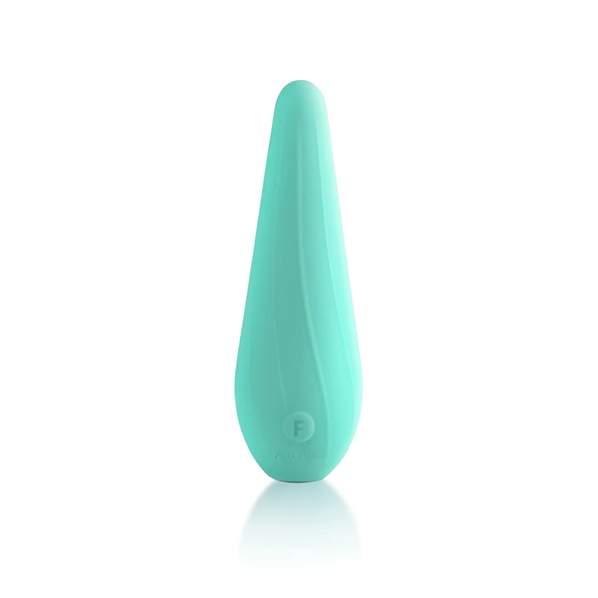 Arosum VibeSwirl Drip shape rechargeable vibrator in sleek matte teal silicone with smooth teardrop shape and textured ridges