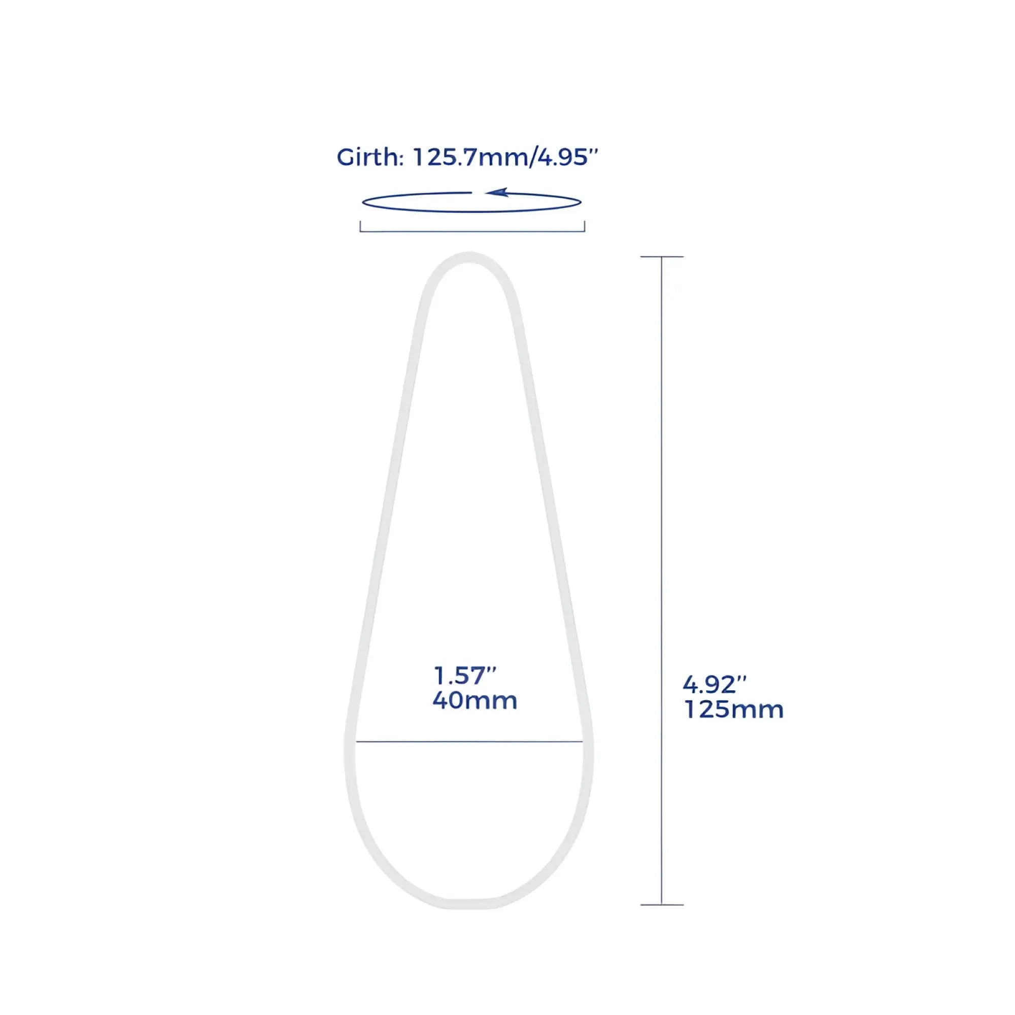 Arosum VibeSwirl drip shape rechargeable vibrator with slender teardrop design and precise dimensional markings