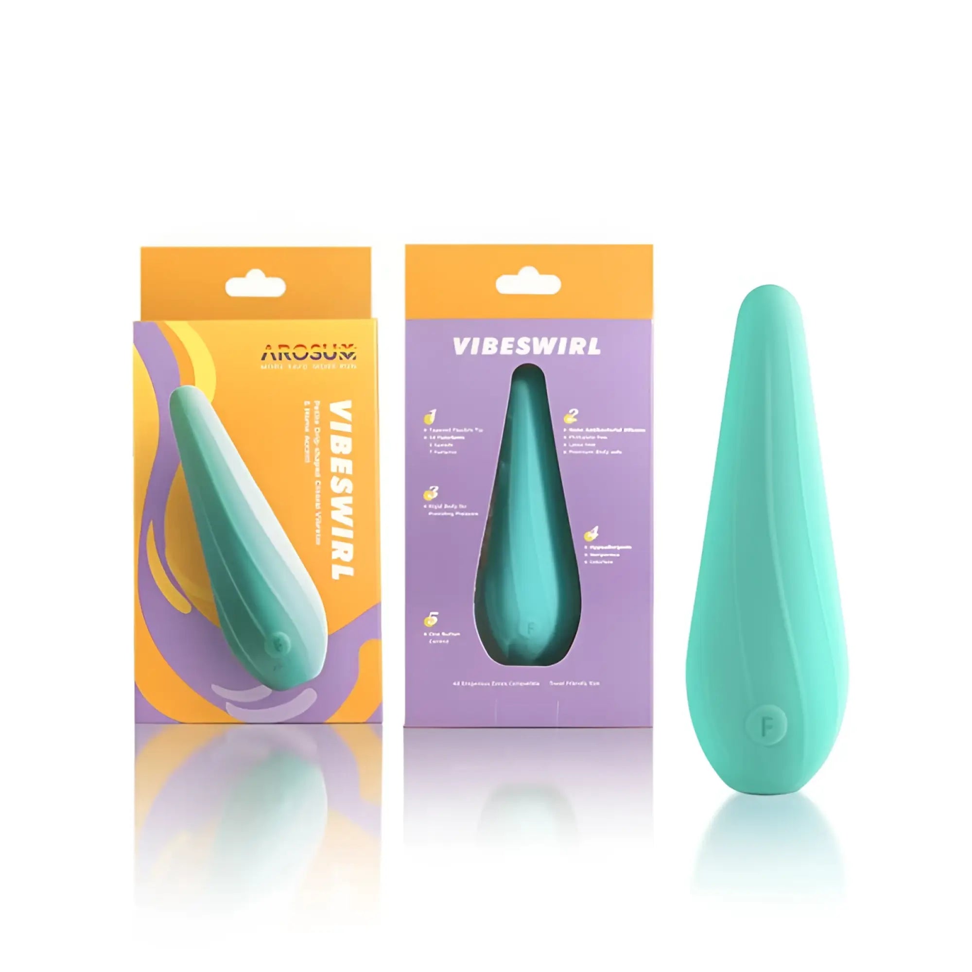 Arosum VibeSwirl teal silicone personal massager with smooth tapered design and rounded ends rechargeable vibrator