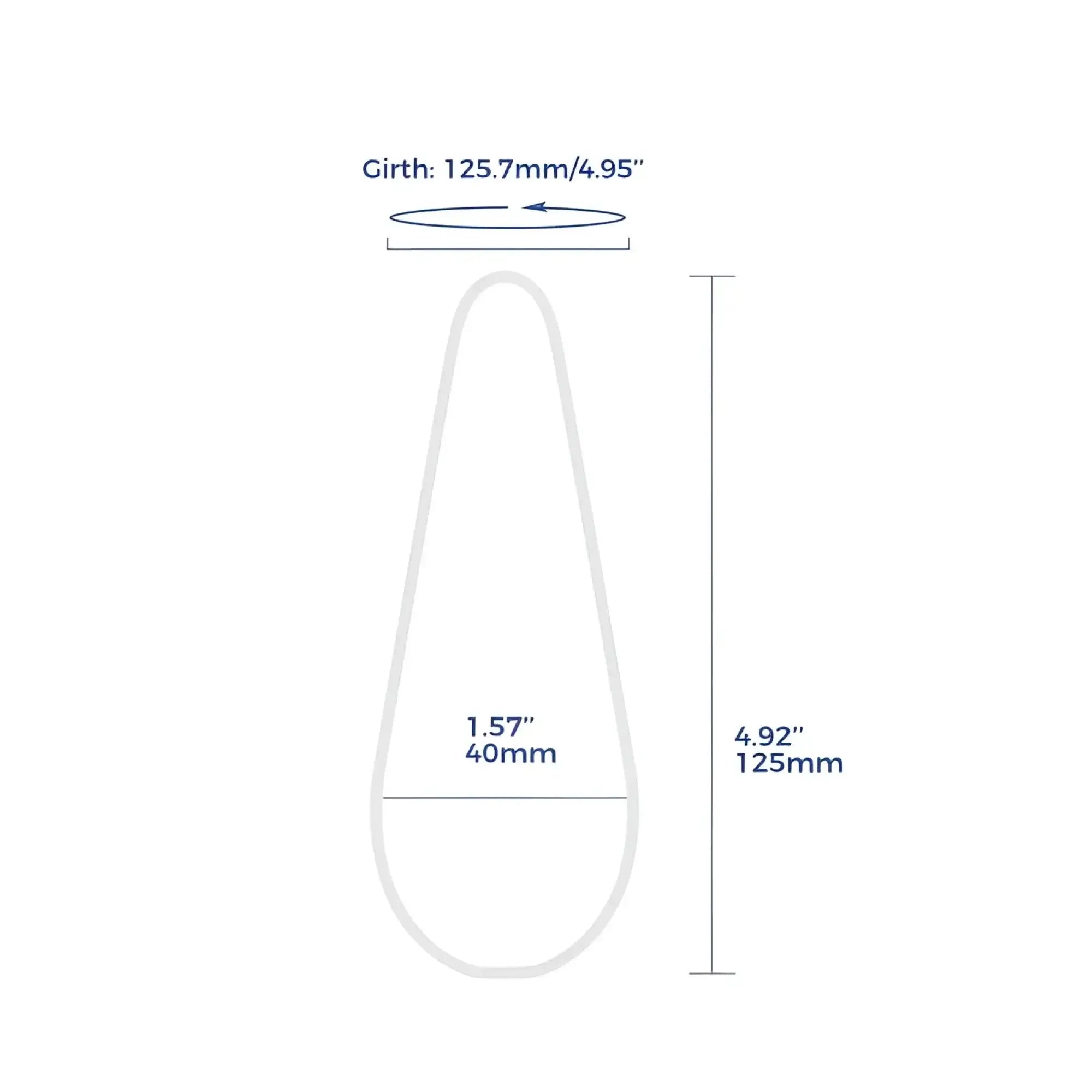 Arosum VibeSwirl drip shape rechargeable vibrator with slender teardrop design and precise dimensional markings